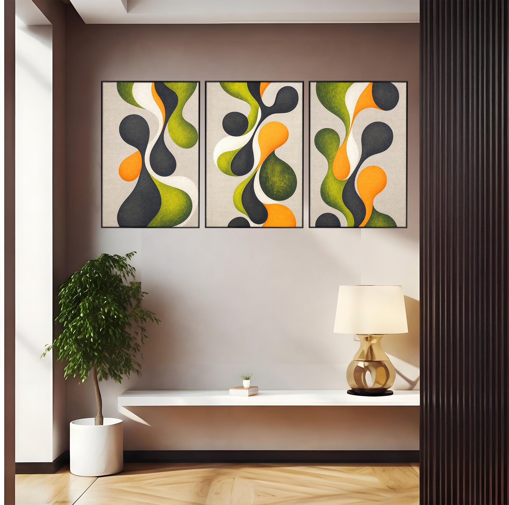 Set 3 Tablouri Canvas Premium LuxCanva® C3-1381, Forme Abstracte Organice, Abstract, Forme, Modern, Living, Birou, Culori Vibrante