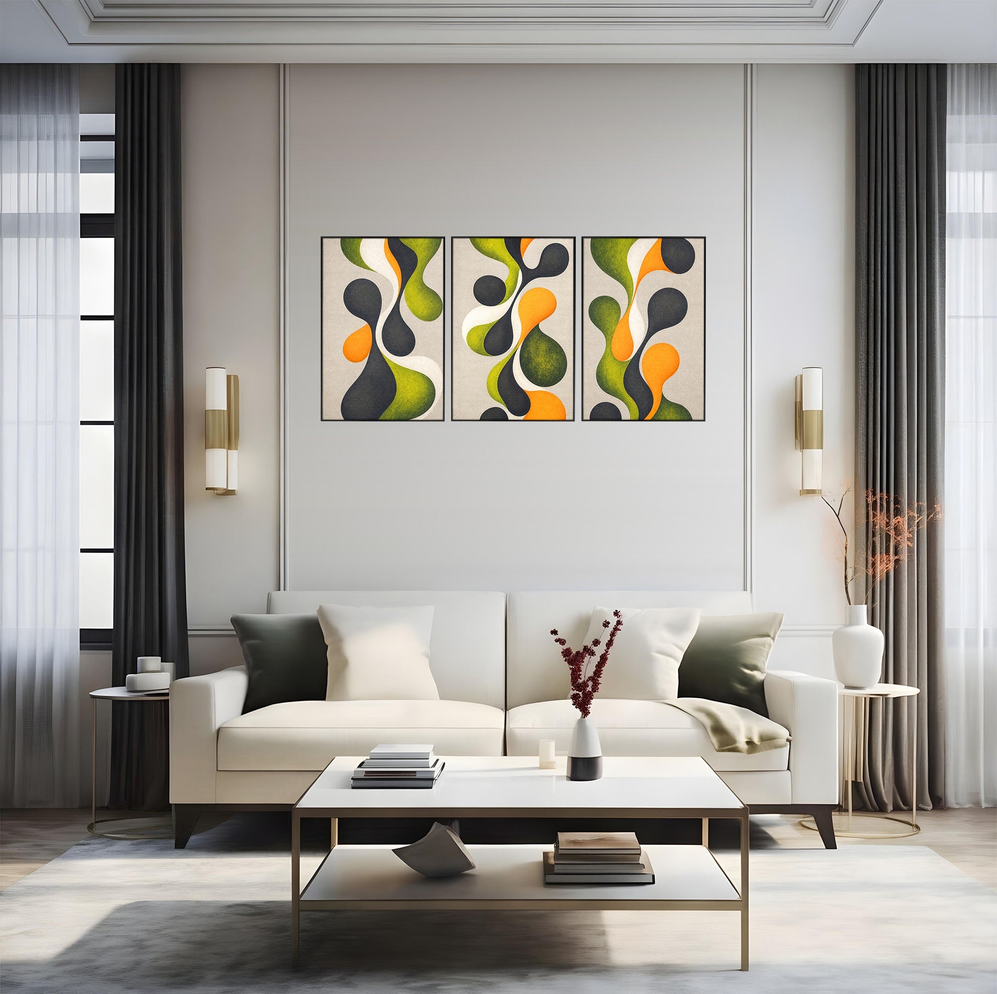 Set 3 Tablouri Canvas Premium LuxCanva® C3-1381, Forme Abstracte Organice, Abstract, Forme, Modern, Living, Birou, Culori Vibrante
