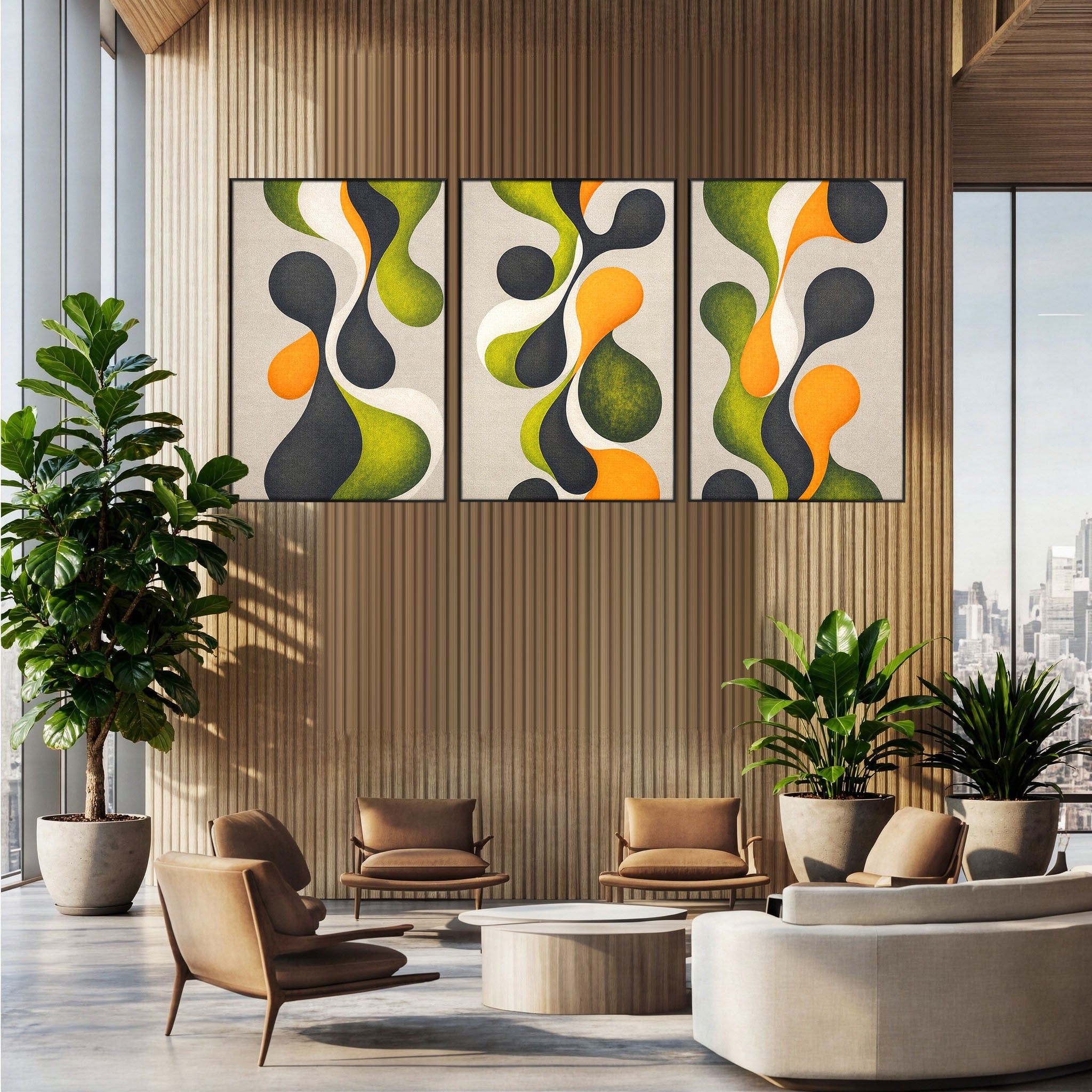 Set 3 Tablouri Canvas Premium LuxCanva® C3-1381, Forme Abstracte Organice, Abstract, Forme, Modern, Living, Birou, Culori Vibrante
