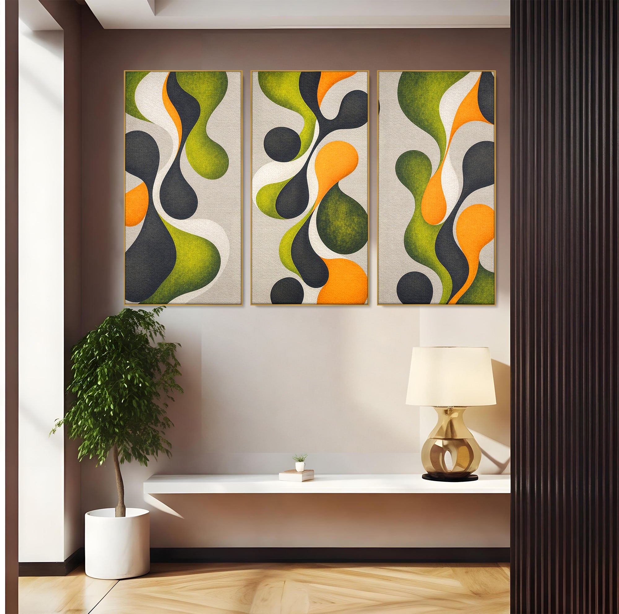 Set 3 Tablouri Canvas Premium LuxCanva® C3-1381, Forme Abstracte Organice, Abstract, Forme, Modern, Living, Birou, Culori Vibrante