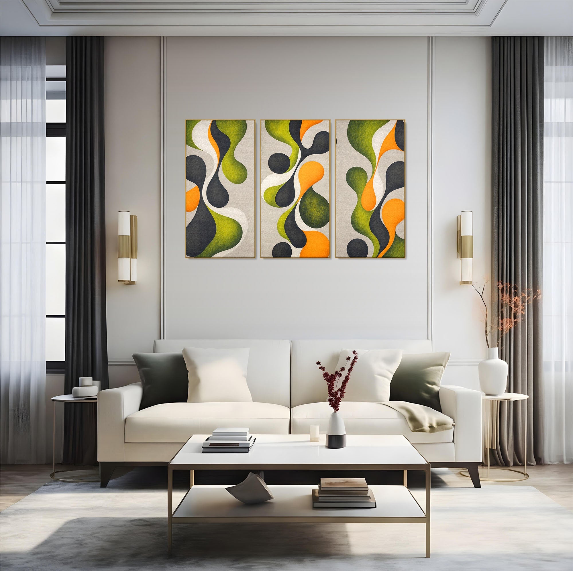 Set 3 Tablouri Canvas Premium LuxCanva® C3-1381, Forme Abstracte Organice, Abstract, Forme, Modern, Living, Birou, Culori Vibrante