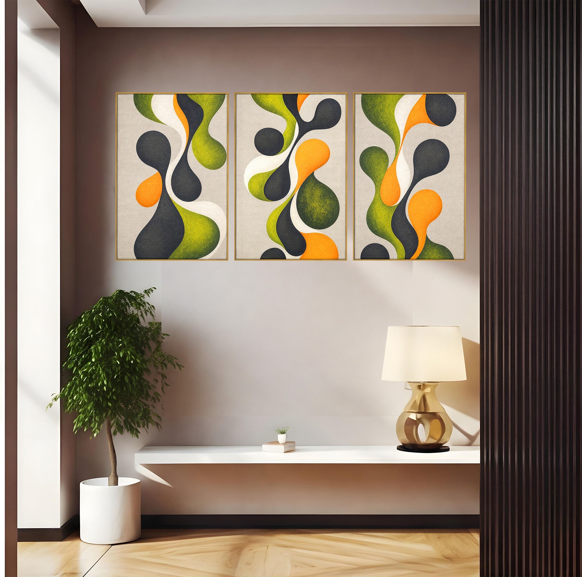 Set 3 Tablouri Canvas Premium LuxCanva® C3-1381, Forme Abstracte Organice, Abstract, Forme, Modern, Living, Birou, Culori Vibrante