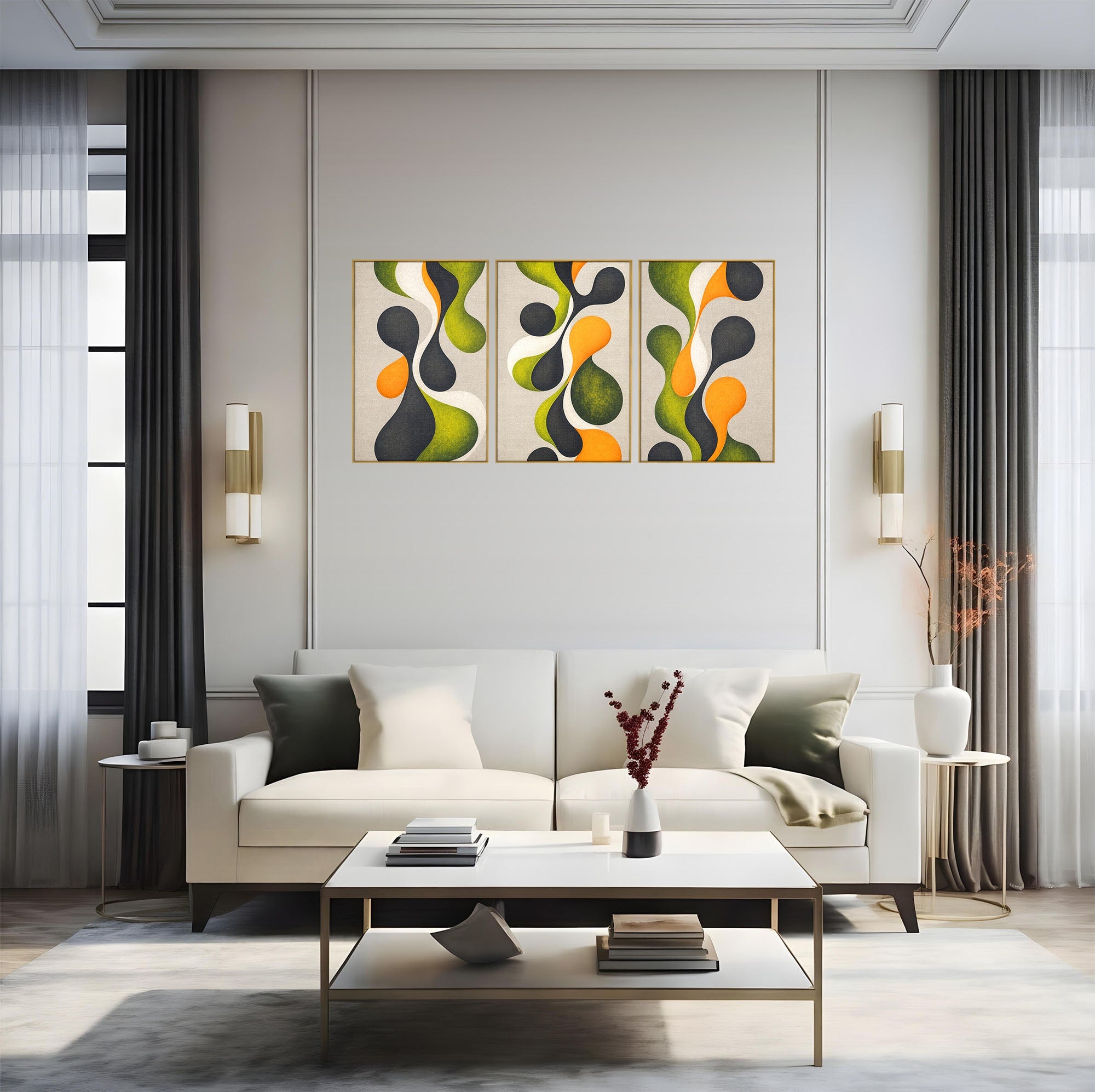 Set 3 Tablouri Canvas Premium LuxCanva® C3-1381, Forme Abstracte Organice, Abstract, Forme, Modern, Living, Birou, Culori Vibrante