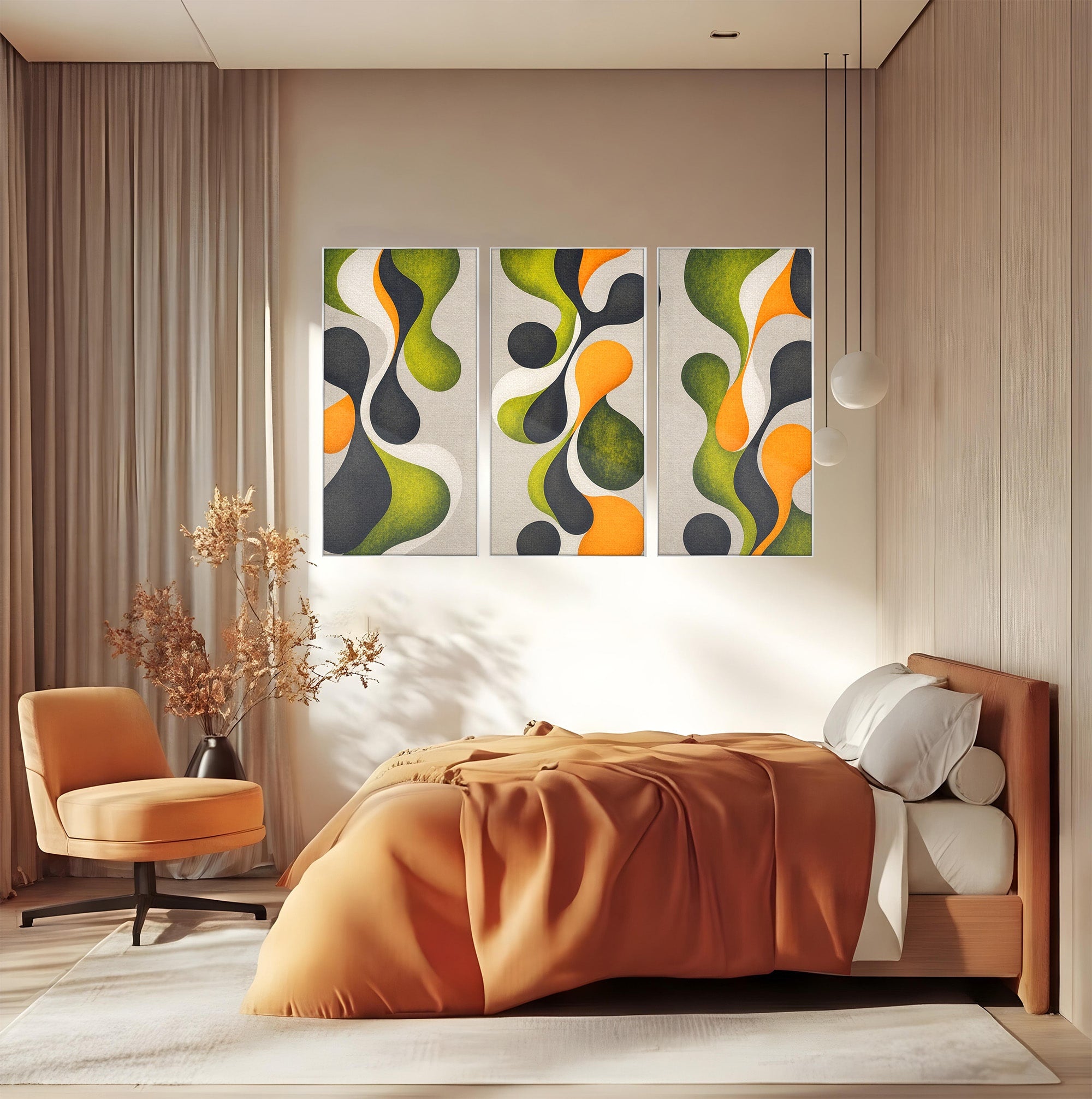 Set 3 Tablouri Canvas Premium LuxCanva® C3-1381, Forme Abstracte Organice, Abstract, Forme, Modern, Living, Birou, Culori Vibrante