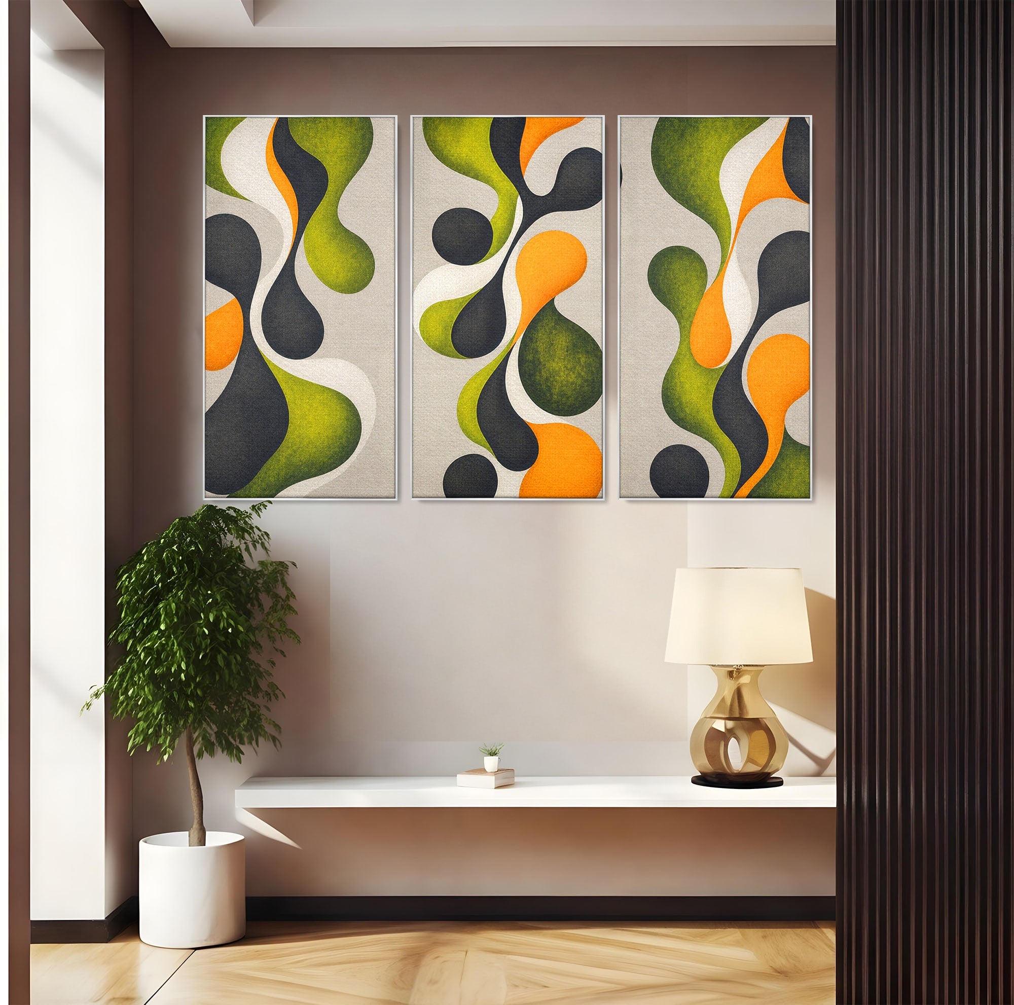 Set 3 Tablouri Canvas Premium LuxCanva® C3-1381, Forme Abstracte Organice, Abstract, Forme, Modern, Living, Birou, Culori Vibrante
