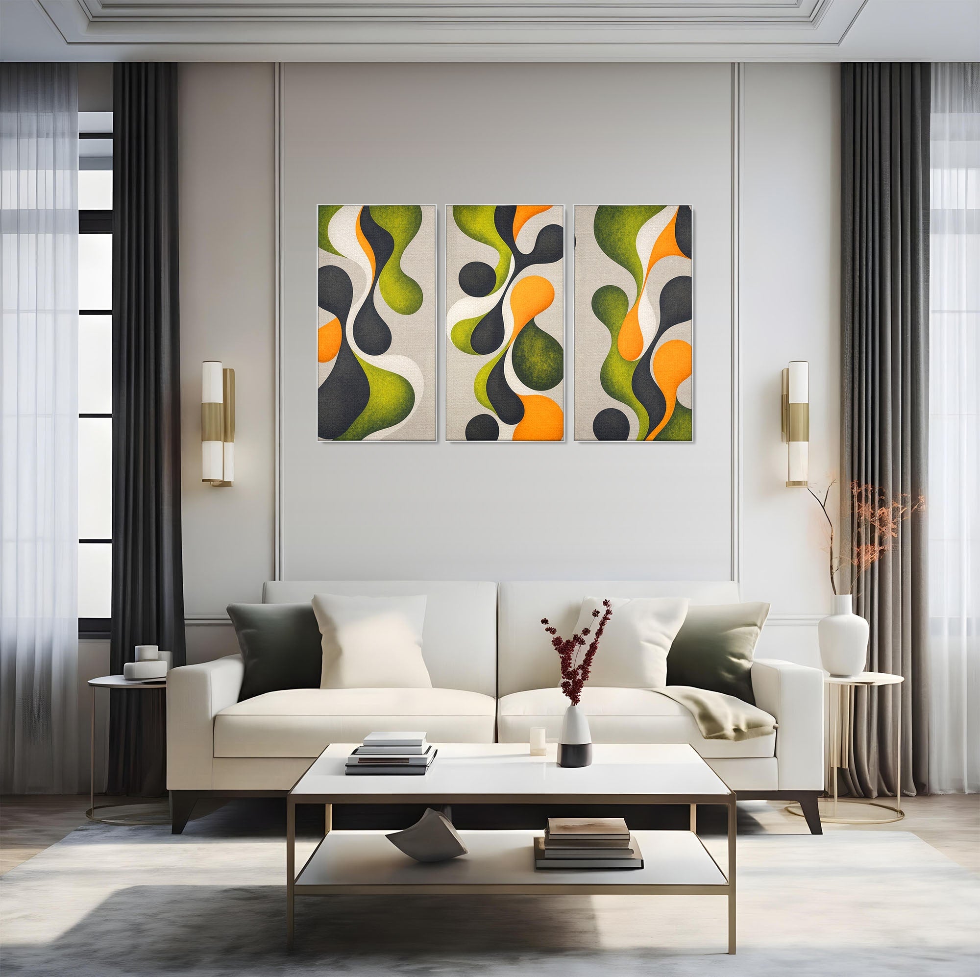 Set 3 Tablouri Canvas Premium LuxCanva® C3-1381, Forme Abstracte Organice, Abstract, Forme, Modern, Living, Birou, Culori Vibrante