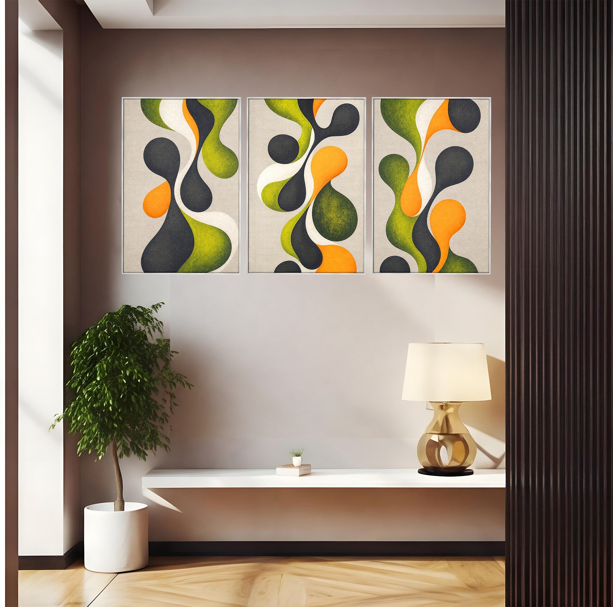 Set 3 Tablouri Canvas Premium LuxCanva® C3-1381, Forme Abstracte Organice, Abstract, Forme, Modern, Living, Birou, Culori Vibrante