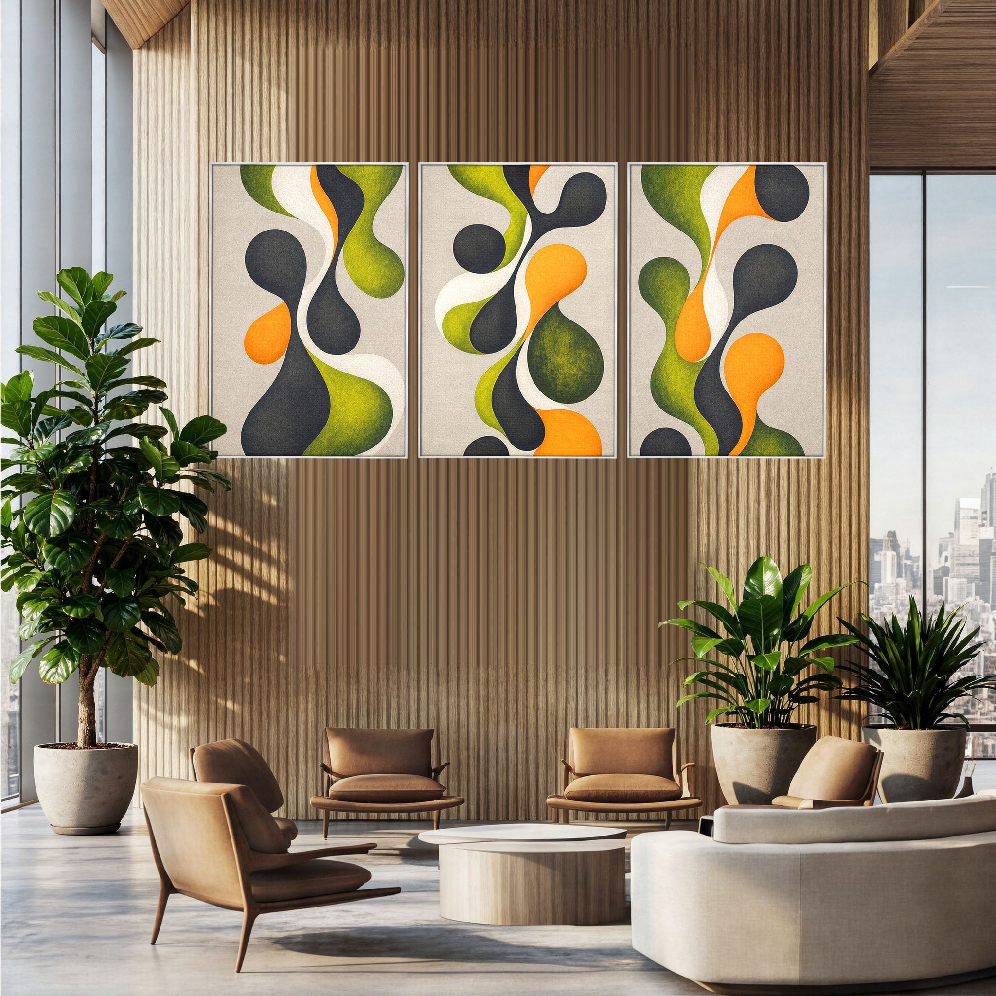 Set 3 Tablouri Canvas Premium LuxCanva® C3-1381, Forme Abstracte Organice, Abstract, Forme, Modern, Living, Birou, Culori Vibrante