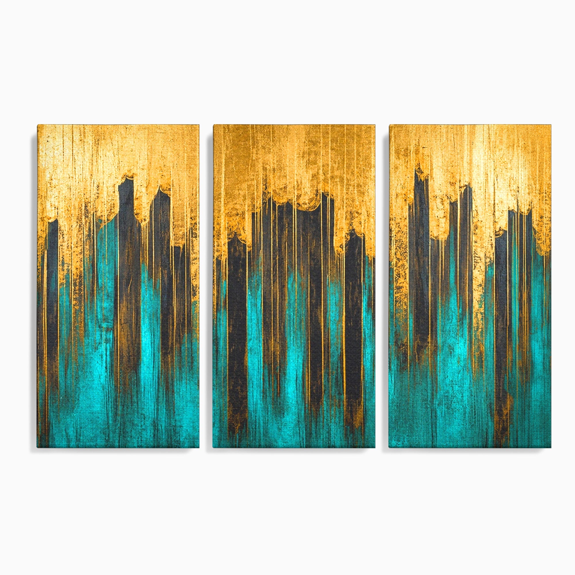 Set 3 Tablouri Canvas Premium LuxCanva® C3-1393, Orasul Aurit, Oras, Abstract, Modern, Lux, Birou, Culori Vibrante