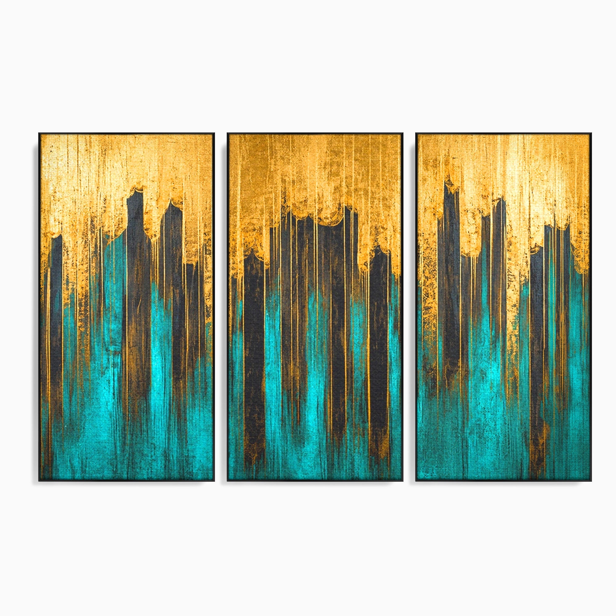 Set 3 Tablouri Canvas Premium LuxCanva® C3-1393, Orasul Aurit, Oras, Abstract, Modern, Lux, Birou, Culori Vibrante