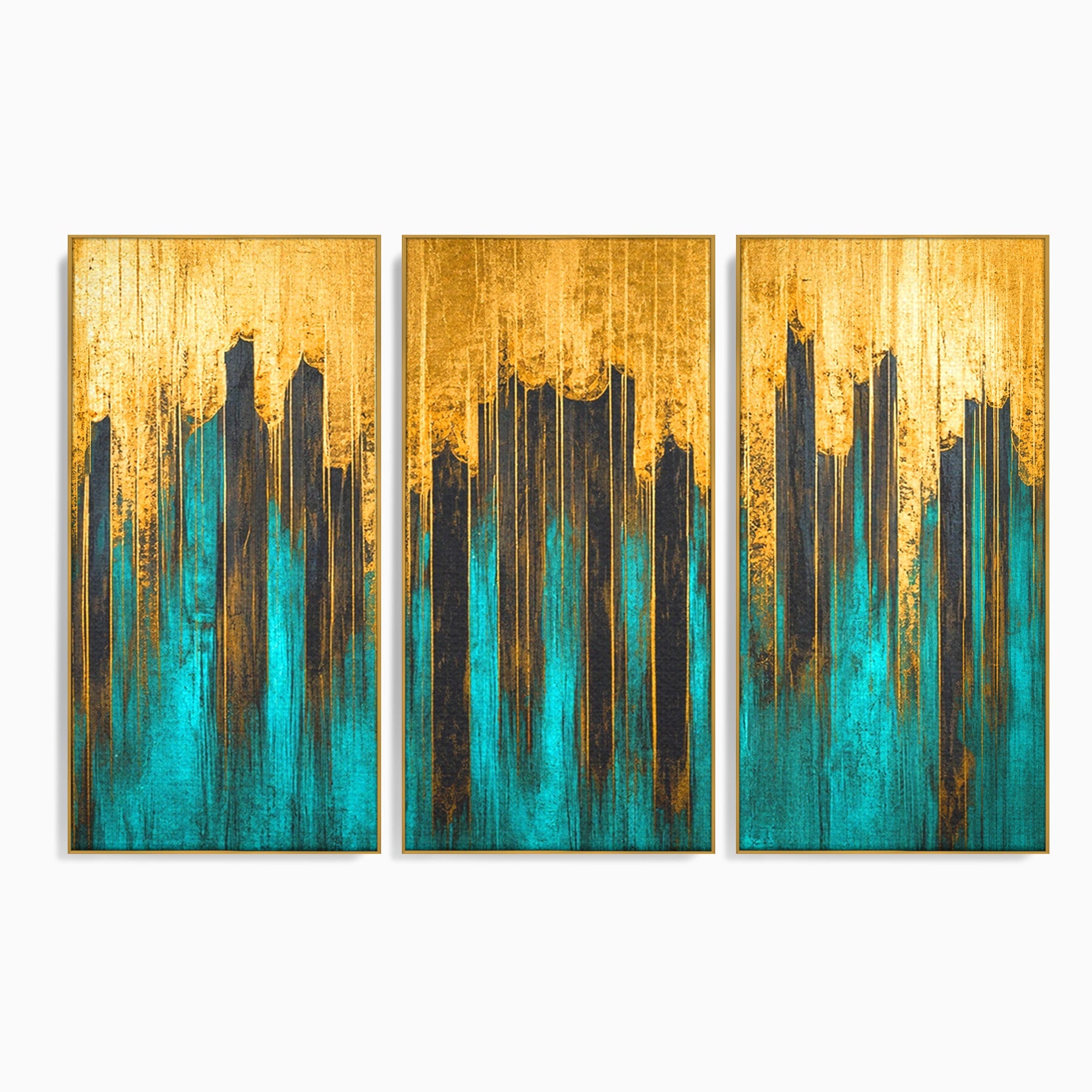 Set 3 Tablouri Canvas Premium LuxCanva® C3-1393, Orasul Aurit, Oras, Abstract, Modern, Lux, Birou, Culori Vibrante