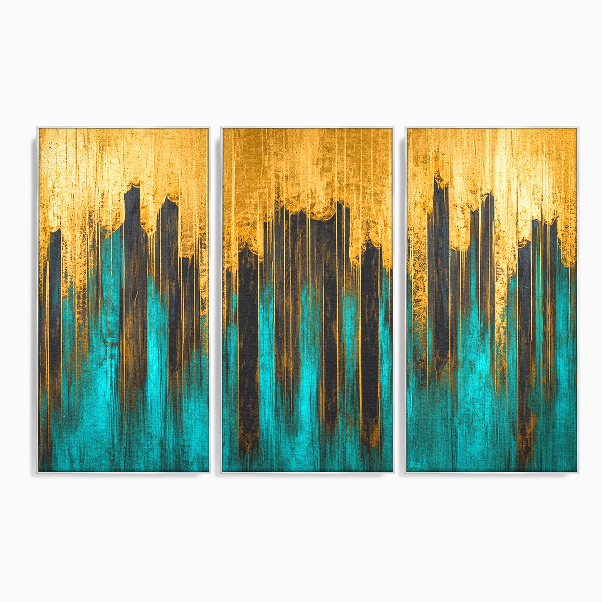 Set 3 Tablouri Canvas Premium LuxCanva® C3-1393, Orasul Aurit, Oras, Abstract, Modern, Lux, Birou, Culori Vibrante