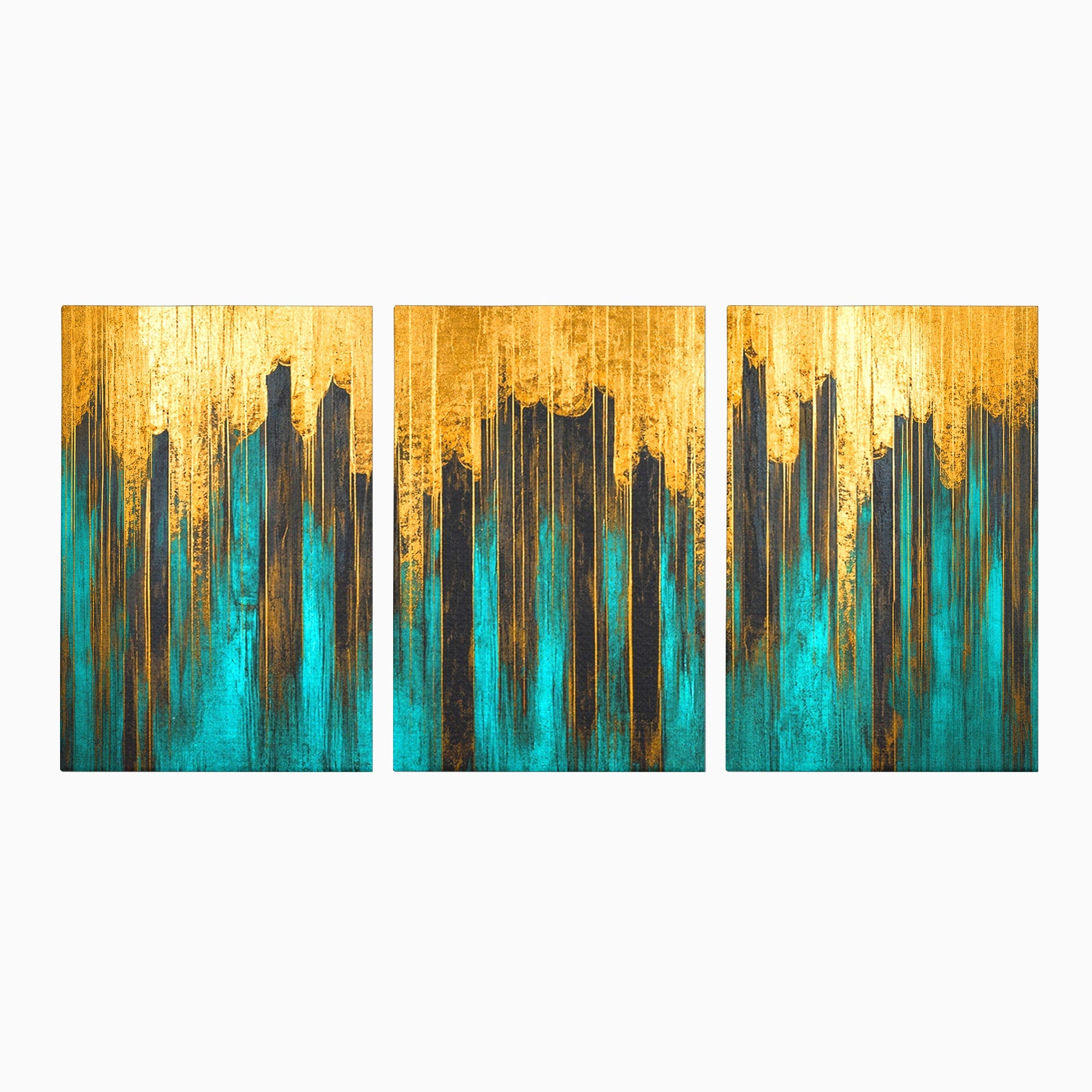 Set 3 Tablouri Canvas Premium LuxCanva® C3-1393, Orasul Aurit, Oras, Abstract, Modern, Lux, Birou, Culori Vibrante