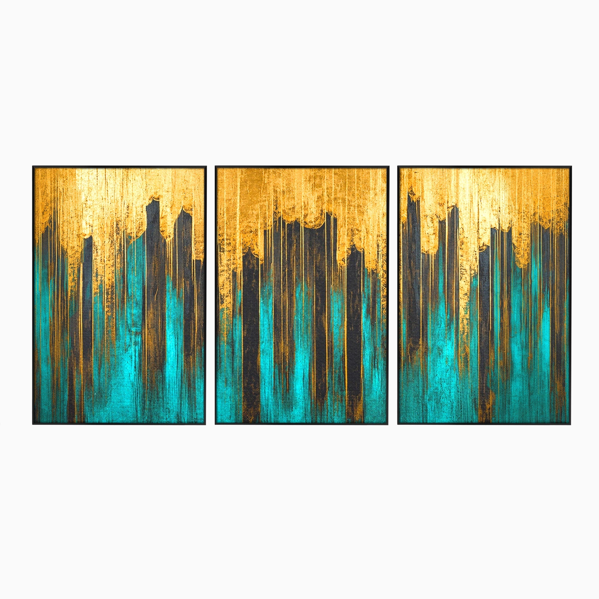 Set 3 Tablouri Canvas Premium LuxCanva® C3-1393, Orasul Aurit, Oras, Abstract, Modern, Lux, Birou, Culori Vibrante
