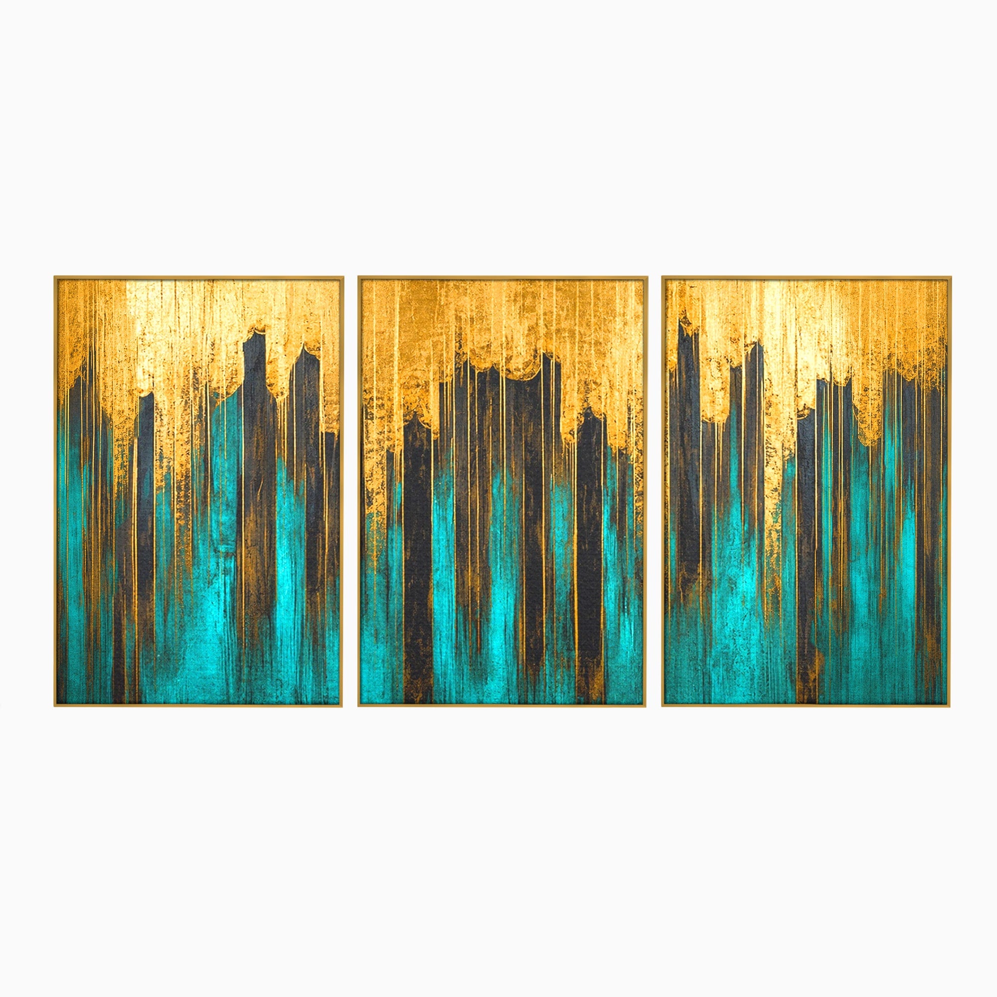 Set 3 Tablouri Canvas Premium LuxCanva® C3-1393, Orasul Aurit, Oras, Abstract, Modern, Lux, Birou, Culori Vibrante