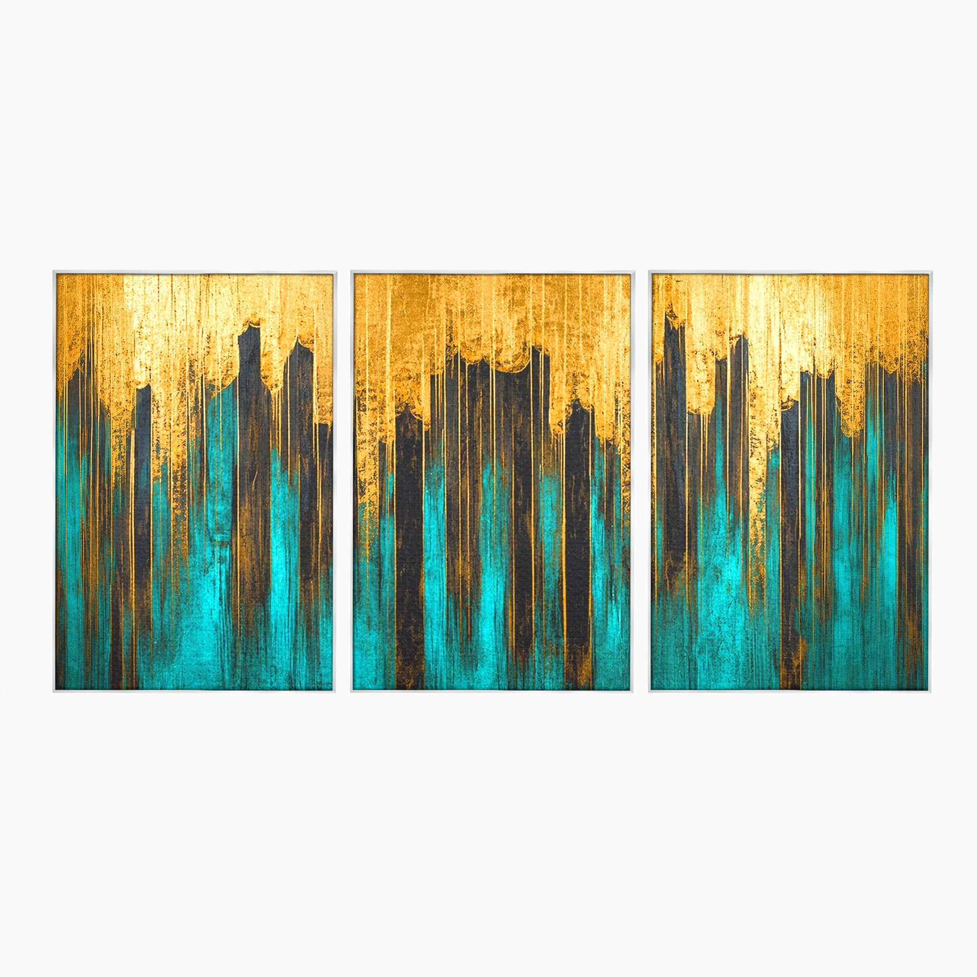 Set 3 Tablouri Canvas Premium LuxCanva® C3-1393, Orasul Aurit, Oras, Abstract, Modern, Lux, Birou, Culori Vibrante