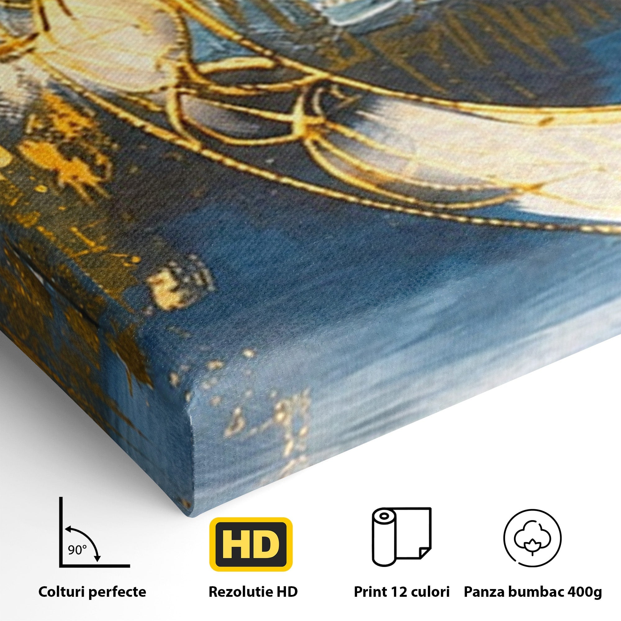 Set 3 Tablouri Canvas Premium LuxCanva® C3-1399, Cercuri Aurii Abstracte, Abstract, Cercuri, Auriu, Modern, Living, Culori Vibrante