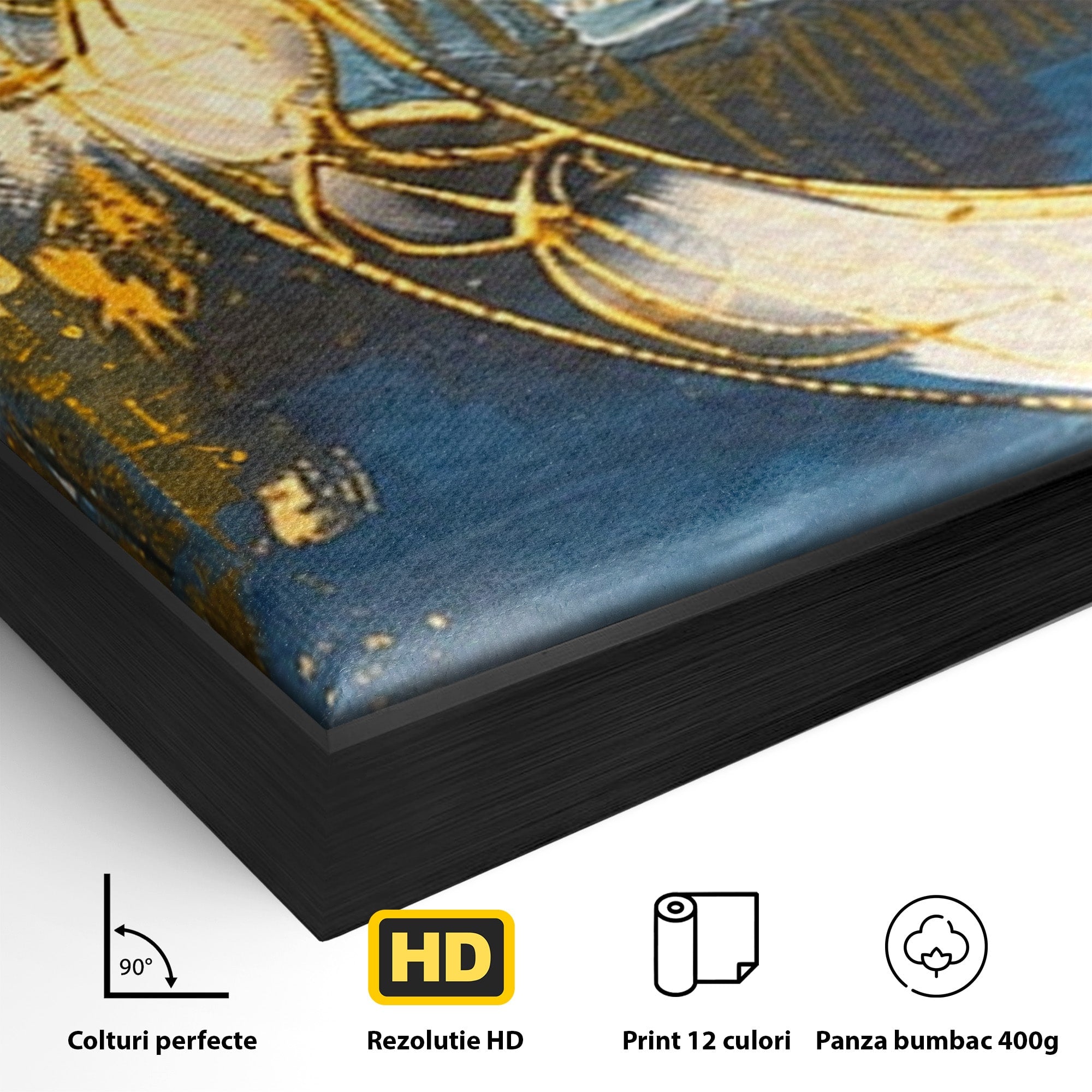 Set 3 Tablouri Canvas Premium LuxCanva® C3-1399, Cercuri Aurii Abstracte, Abstract, Cercuri, Auriu, Modern, Living, Culori Vibrante