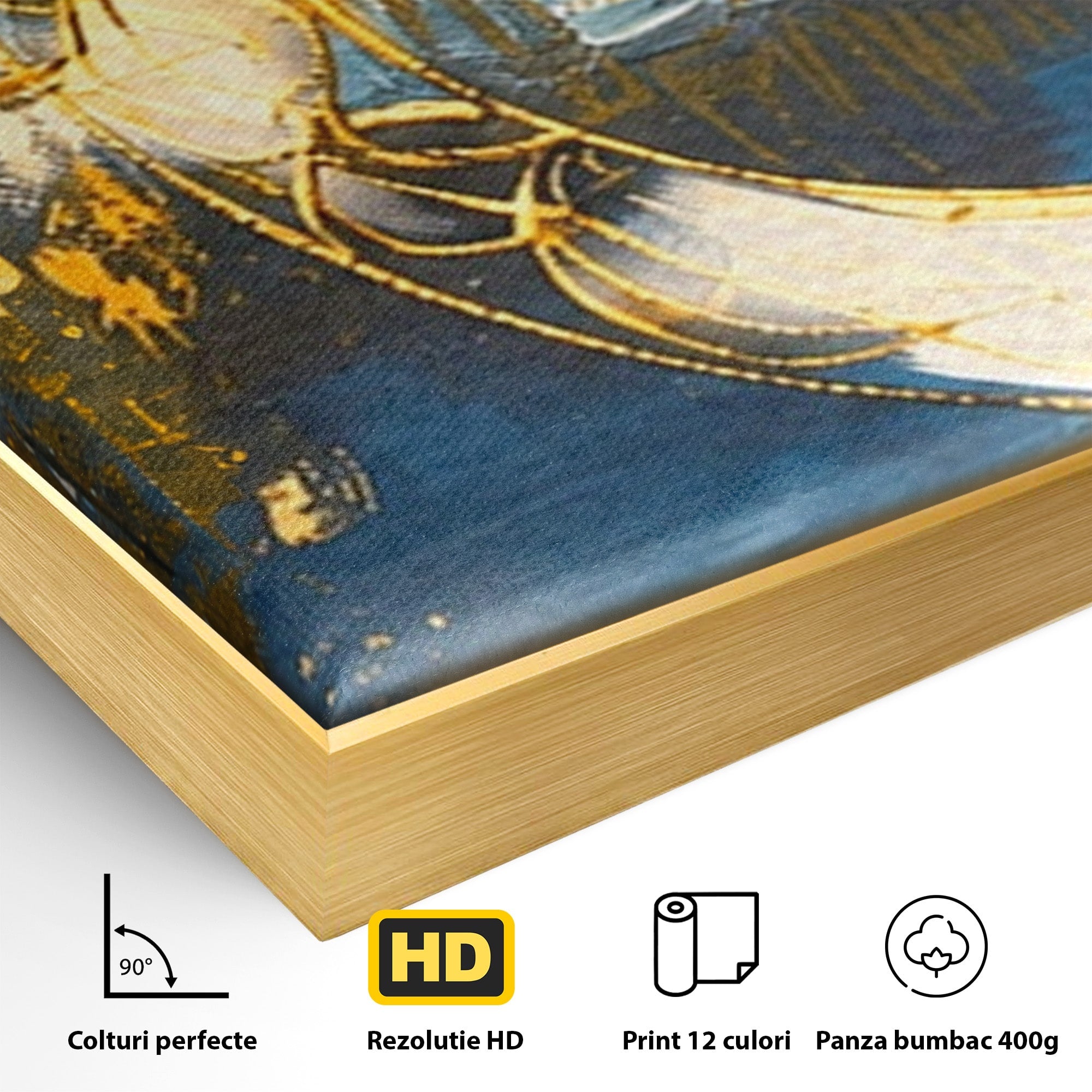 Set 3 Tablouri Canvas Premium LuxCanva® C3-1399, Cercuri Aurii Abstracte, Abstract, Cercuri, Auriu, Modern, Living, Culori Vibrante