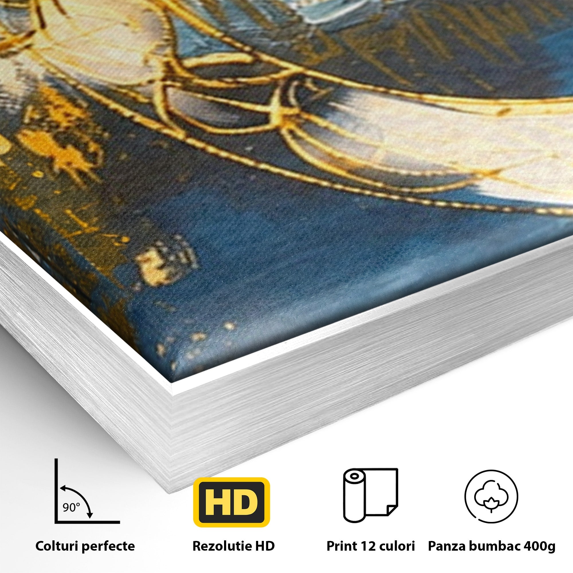 Set 3 Tablouri Canvas Premium LuxCanva® C3-1399, Cercuri Aurii Abstracte, Abstract, Cercuri, Auriu, Modern, Living, Culori Vibrante