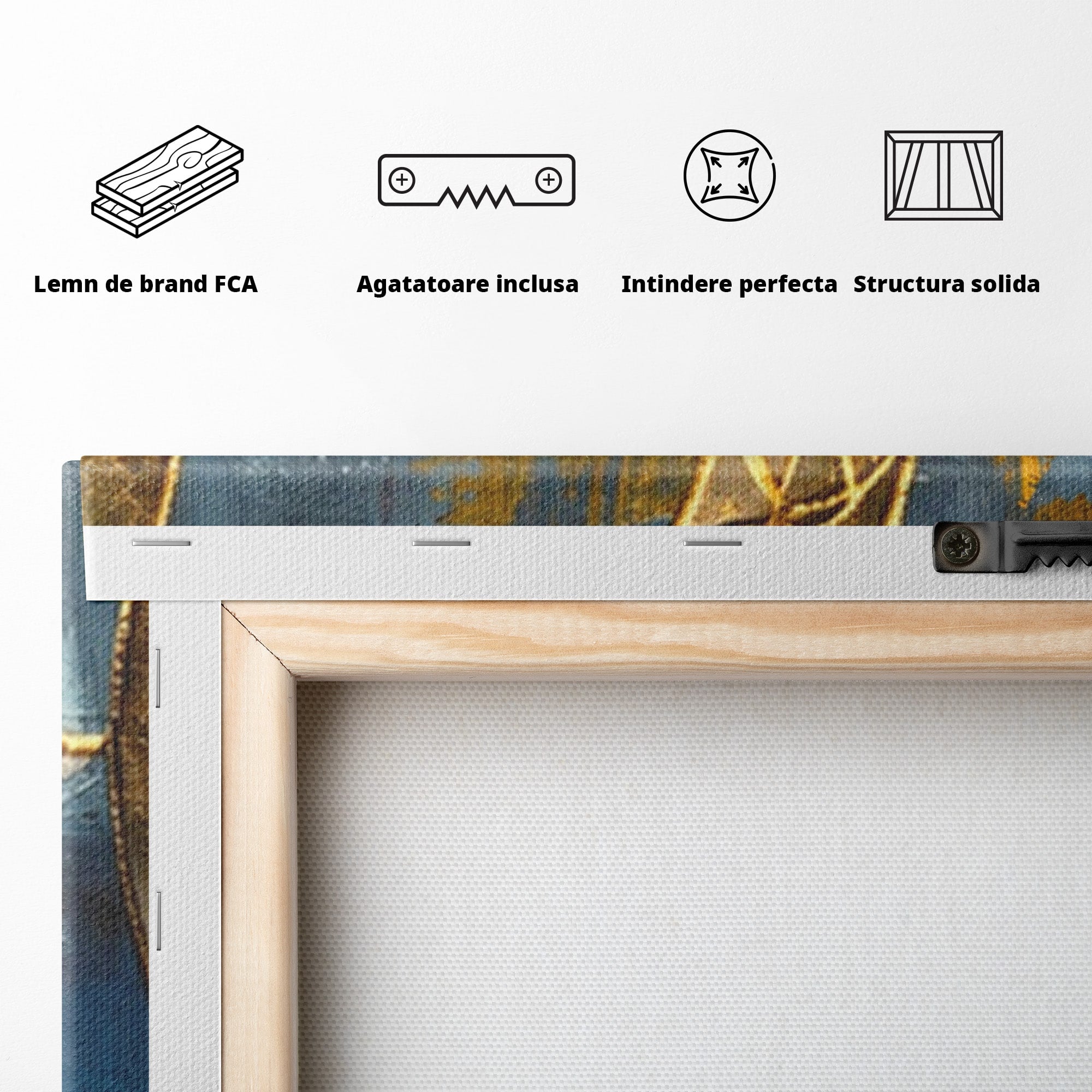 Set 3 Tablouri Canvas Premium LuxCanva® C3-1399, Cercuri Aurii Abstracte, Abstract, Cercuri, Auriu, Modern, Living, Culori Vibrante