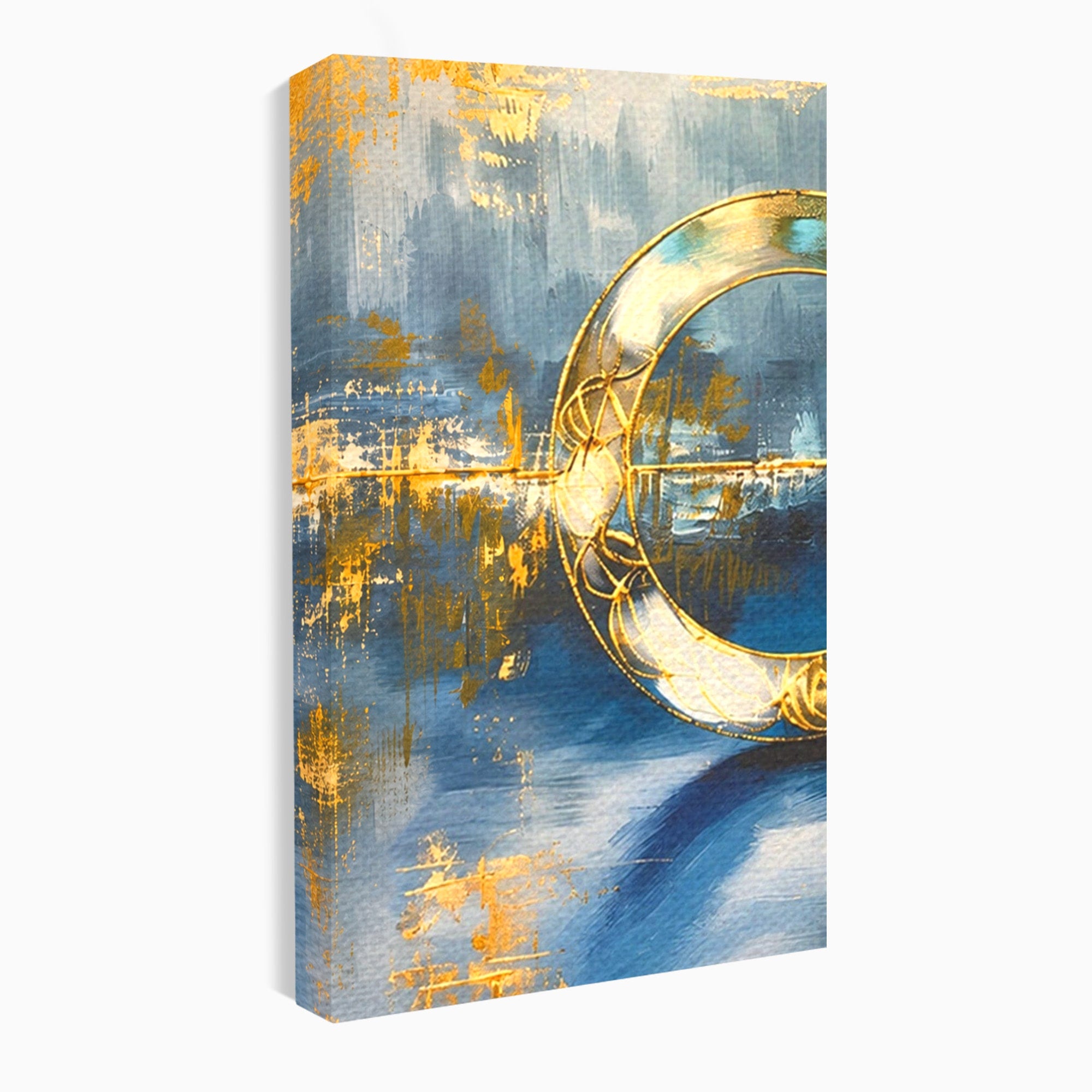 Set 3 Tablouri Canvas Premium LuxCanva® C3-1399, Cercuri Aurii Abstracte, Abstract, Cercuri, Auriu, Modern, Living, Culori Vibrante