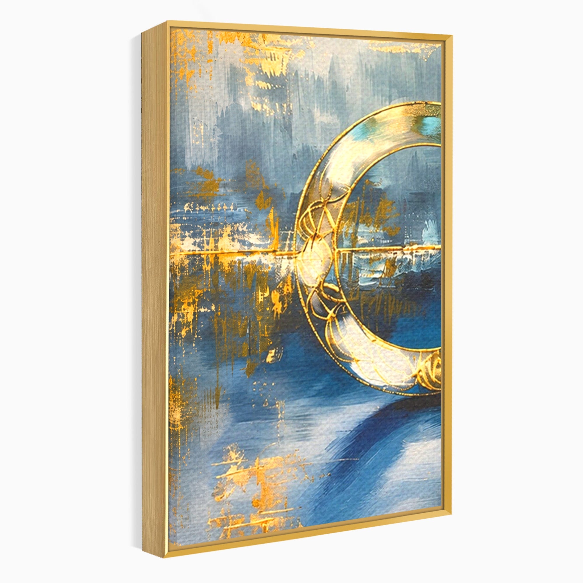 Set 3 Tablouri Canvas Premium LuxCanva® C3-1399, Cercuri Aurii Abstracte, Abstract, Cercuri, Auriu, Modern, Living, Culori Vibrante