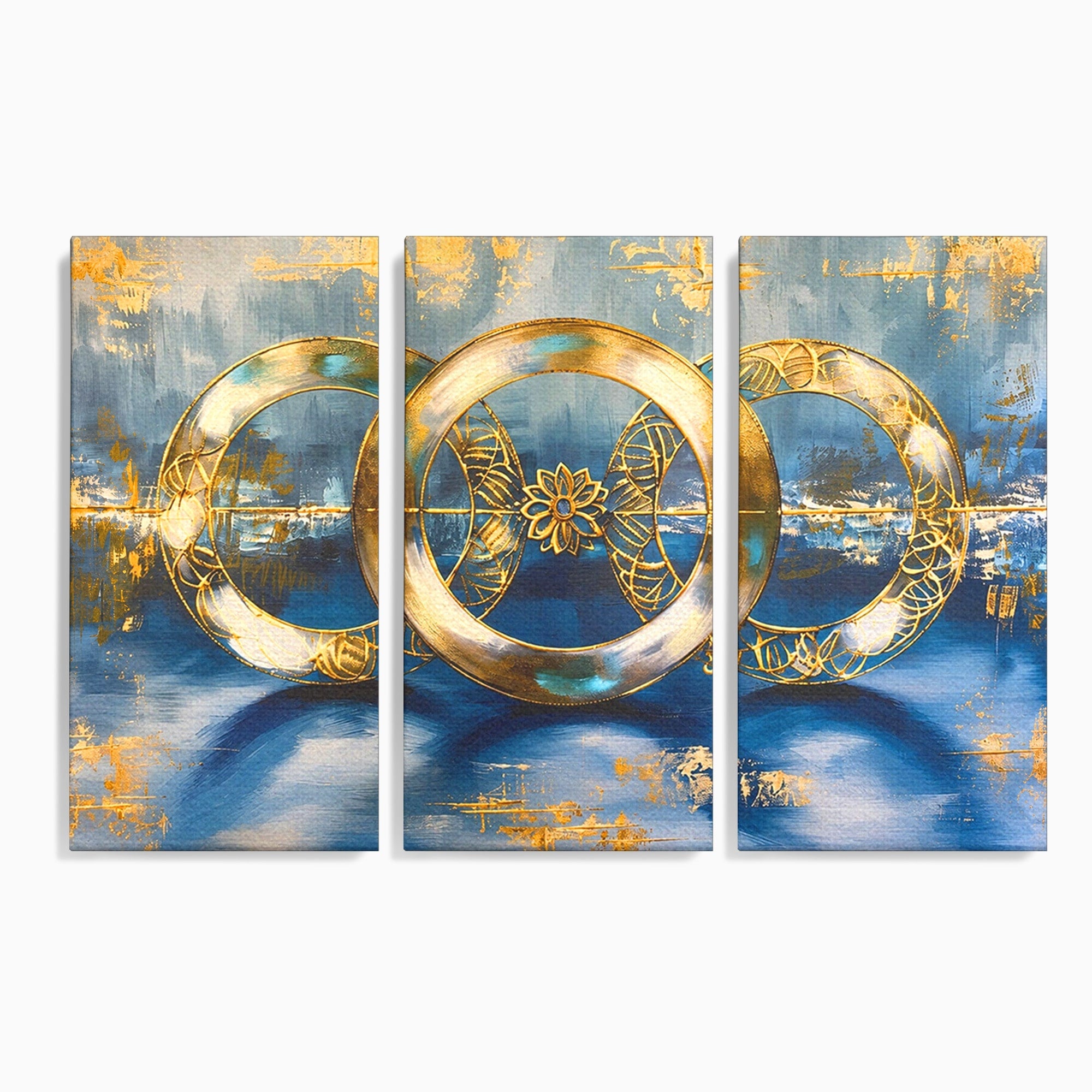 Set 3 Tablouri Canvas Premium LuxCanva® C3-1399, Cercuri Aurii Abstracte, Abstract, Cercuri, Auriu, Modern, Living, Culori Vibrante