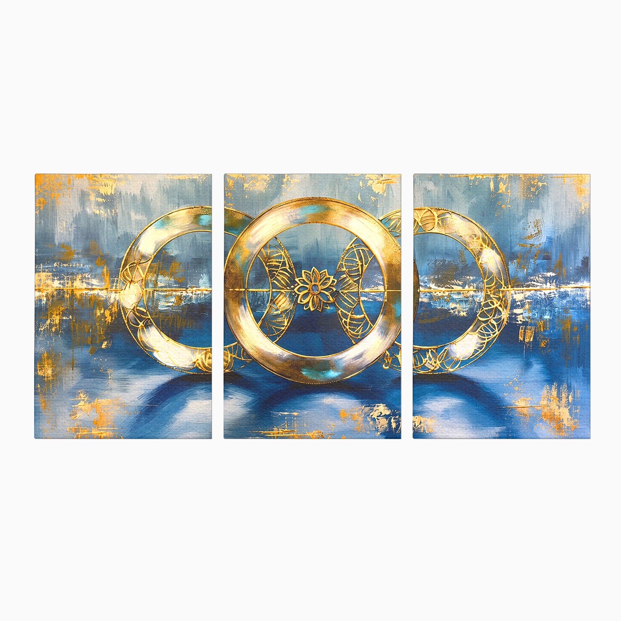 Set 3 Tablouri Canvas Premium LuxCanva® C3-1399, Cercuri Aurii Abstracte, Abstract, Cercuri, Auriu, Modern, Living, Culori Vibrante