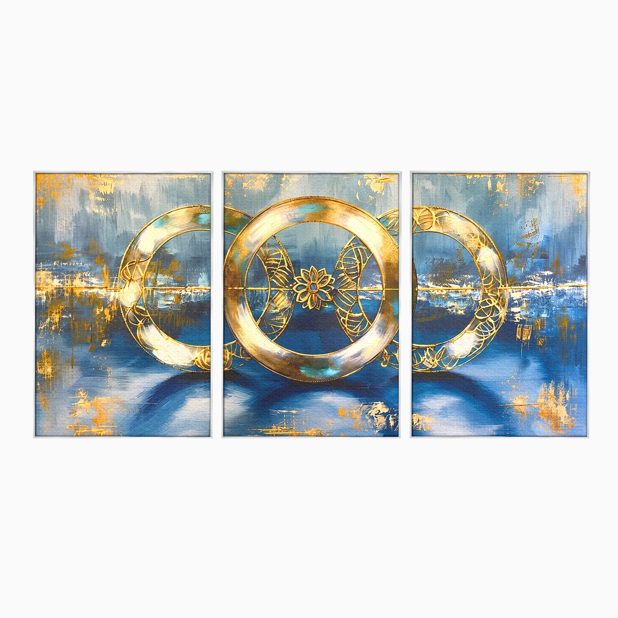 Set 3 Tablouri Canvas Premium LuxCanva® C3-1399, Cercuri Aurii Abstracte, Abstract, Cercuri, Auriu, Modern, Living, Culori Vibrante