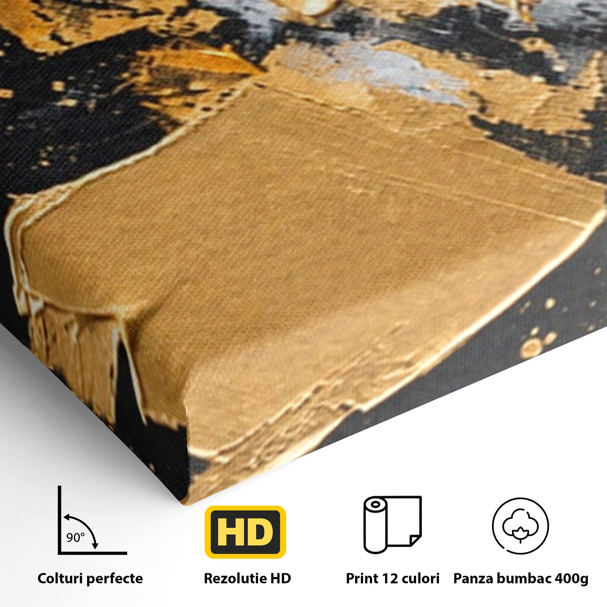 Set 3 Tablouri Canvas Premium LuxCanva® C3-1406, Explozie De Aur, Abstract, Modern, Energetic, Birou, Living, Culori Vibrante