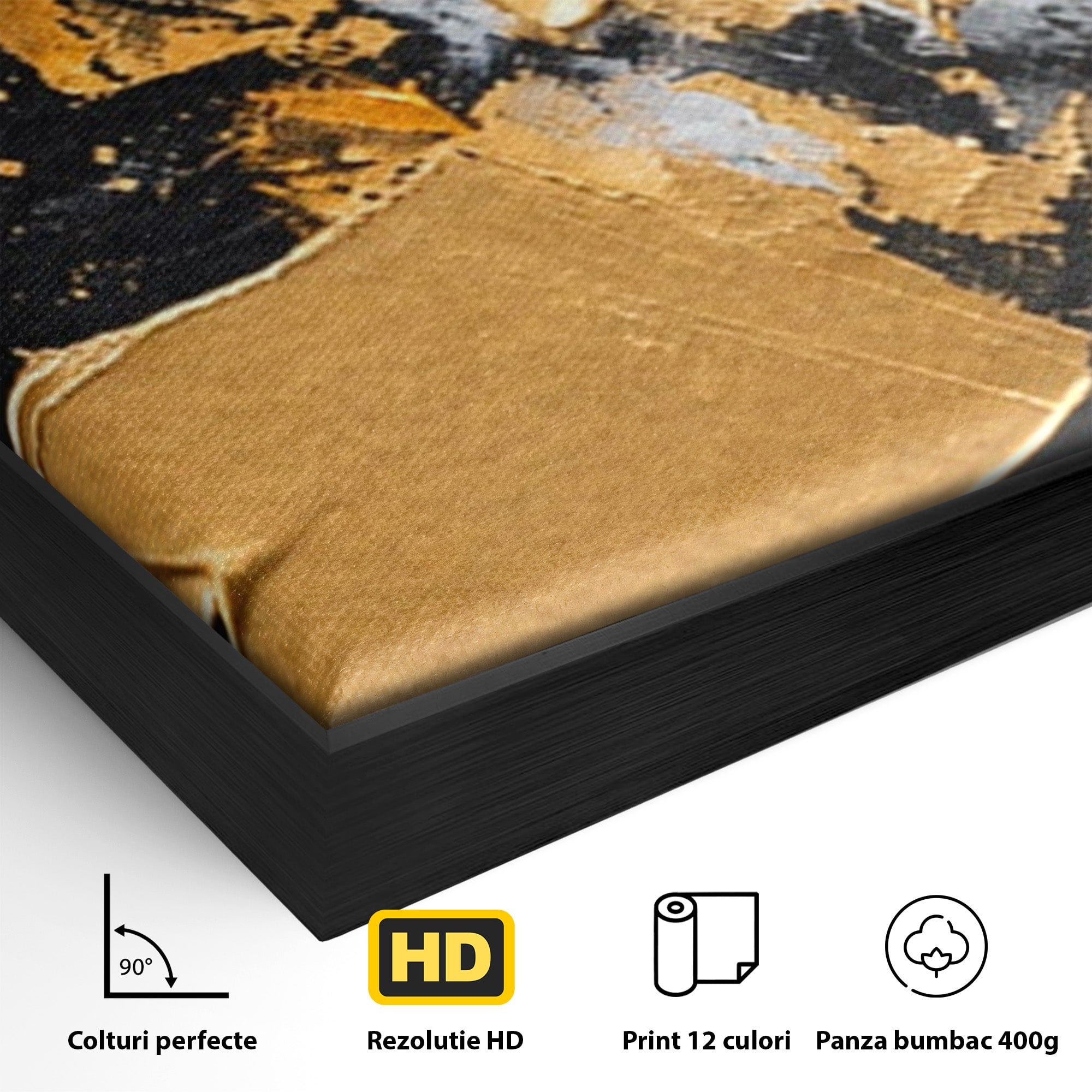 Set 3 Tablouri Canvas Premium LuxCanva® C3-1406, Explozie De Aur, Abstract, Modern, Energetic, Birou, Living, Culori Vibrante