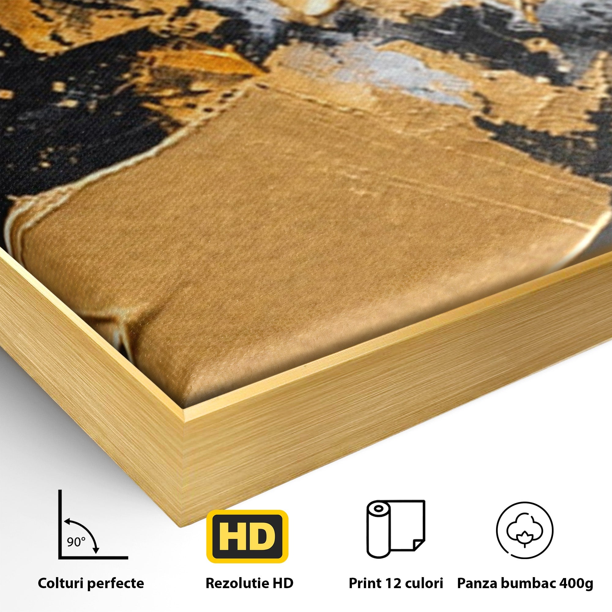 Set 3 Tablouri Canvas Premium LuxCanva® C3-1406, Explozie De Aur, Abstract, Modern, Energetic, Birou, Living, Culori Vibrante