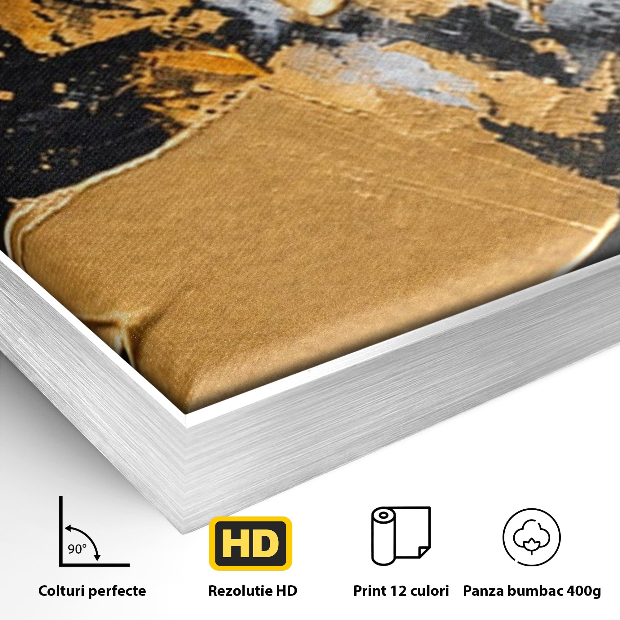 Set 3 Tablouri Canvas Premium LuxCanva® C3-1406, Explozie De Aur, Abstract, Modern, Energetic, Birou, Living, Culori Vibrante