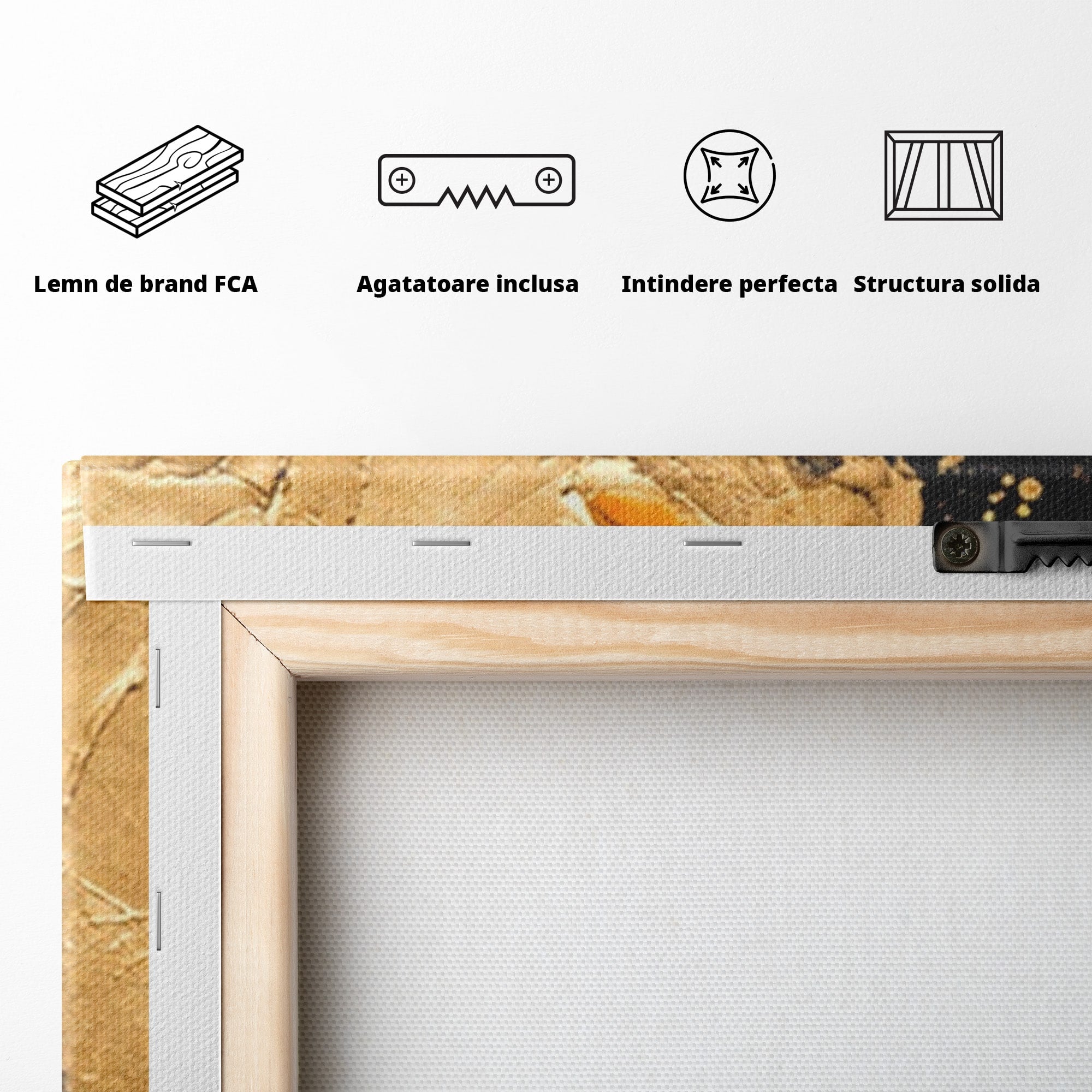 Set 3 Tablouri Canvas Premium LuxCanva® C3-1406, Explozie De Aur, Abstract, Modern, Energetic, Birou, Living, Culori Vibrante