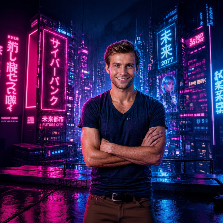 Tablou Personalizat Cyberpunk Neon | Barbati / Gamers | Vertical Portret