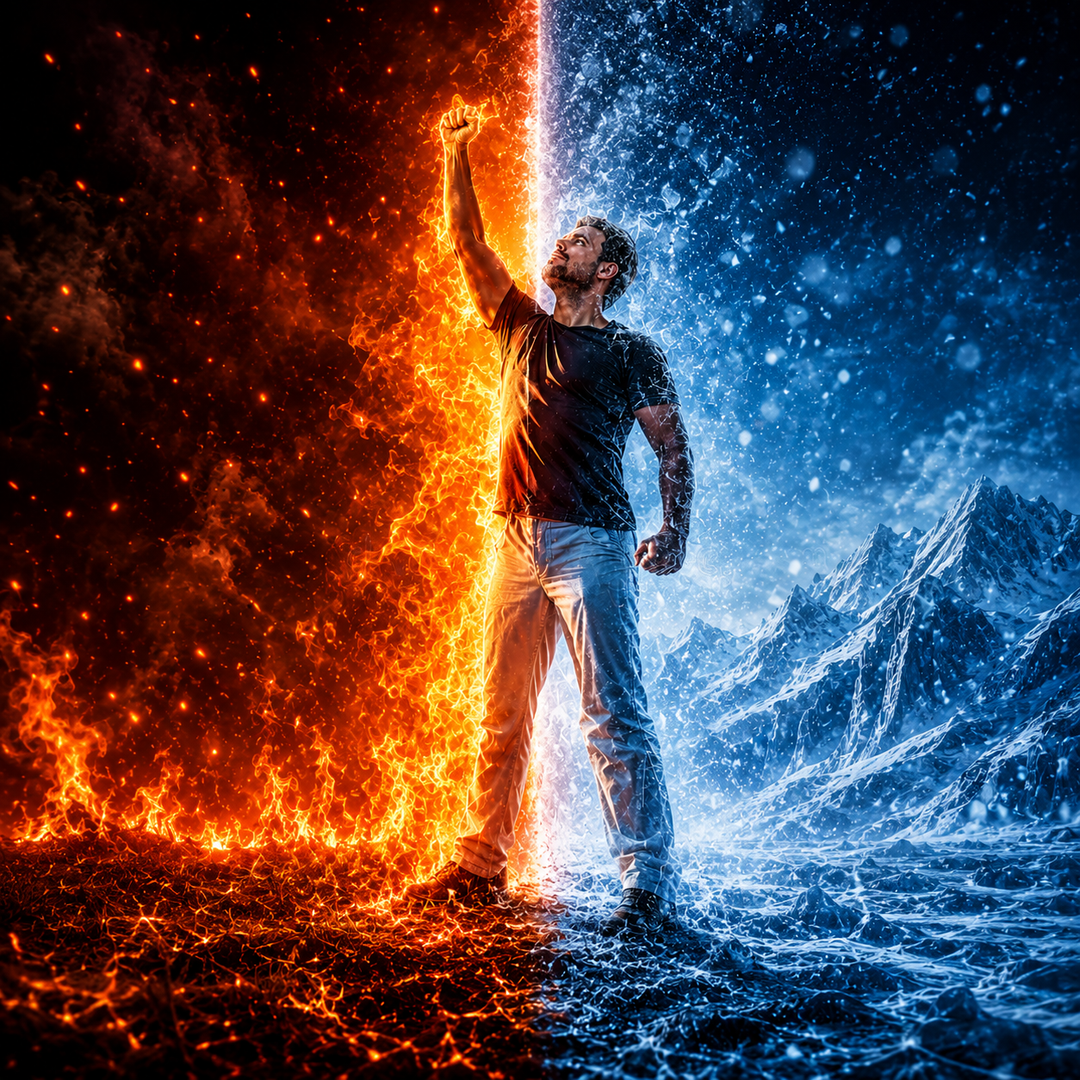 Tablou Personalizat Fire vs Ice | Fantasy Barbati/Femei/Copii | Vertical Portret