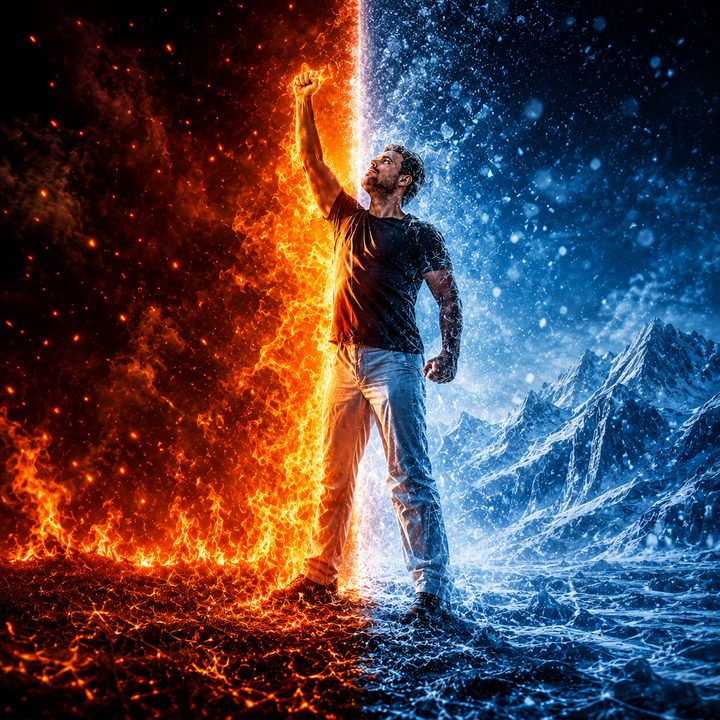 Tablou Personalizat Fire vs Ice | Fantasy Barbati/Femei/Copii | Vertical Portret