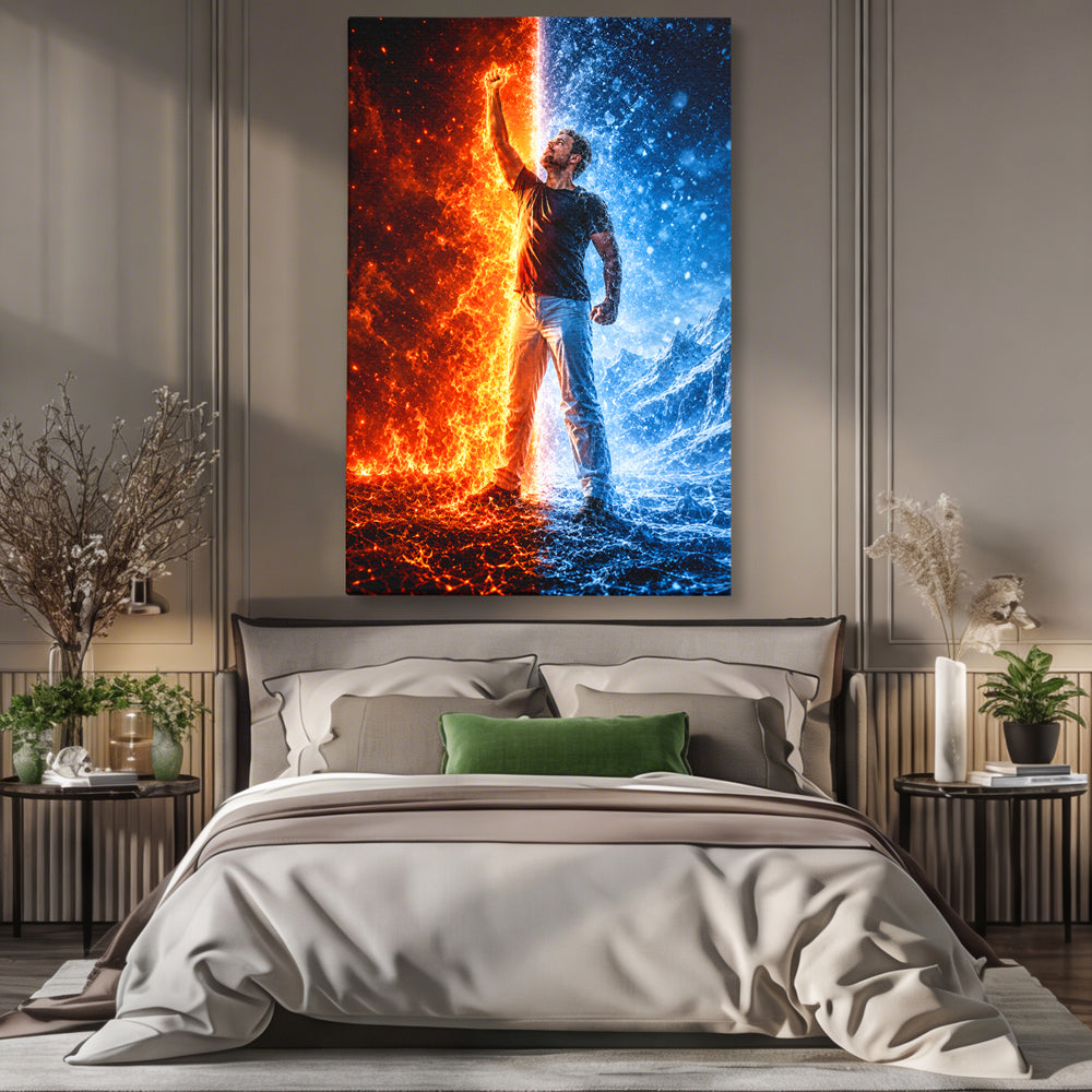 Tablou Personalizat Fire vs Ice | Fantasy Barbati/Femei/Copii | Vertical Portret