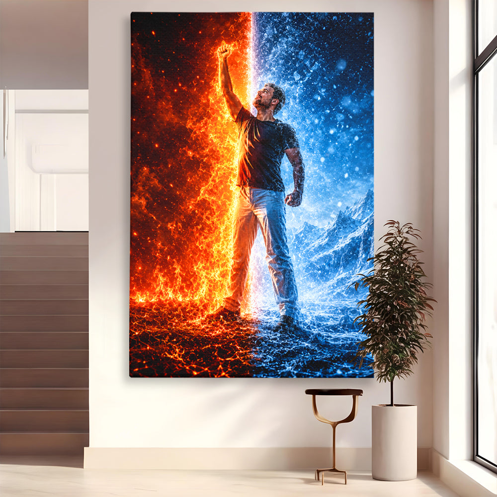 Tablou Personalizat Fire vs Ice | Fantasy Barbati/Femei/Copii | Vertical Portret
