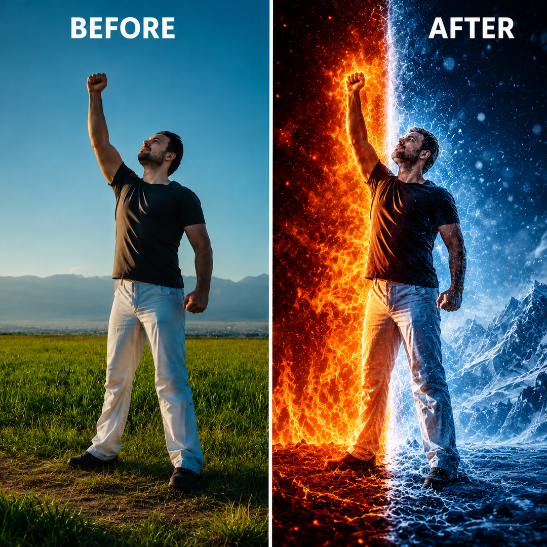 Tablou Personalizat Fire vs Ice | Fantasy Barbati/Femei/Copii | Vertical Portret