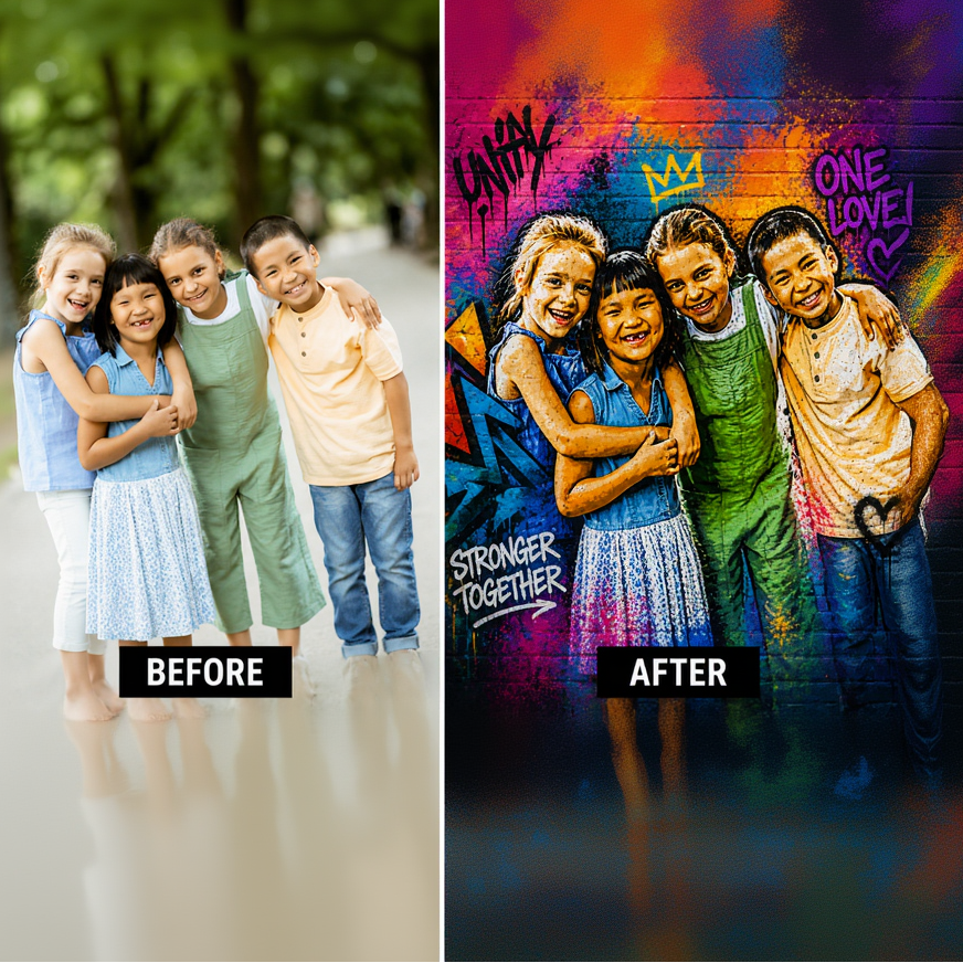 Tablou Personalizat Graffiti Urban | Tineri | Patrat