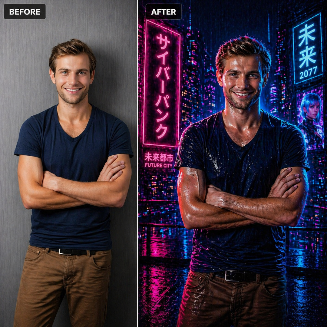 Tablou Personalizat Cyberpunk Neon | Barbati / Gamers | Vertical Portret