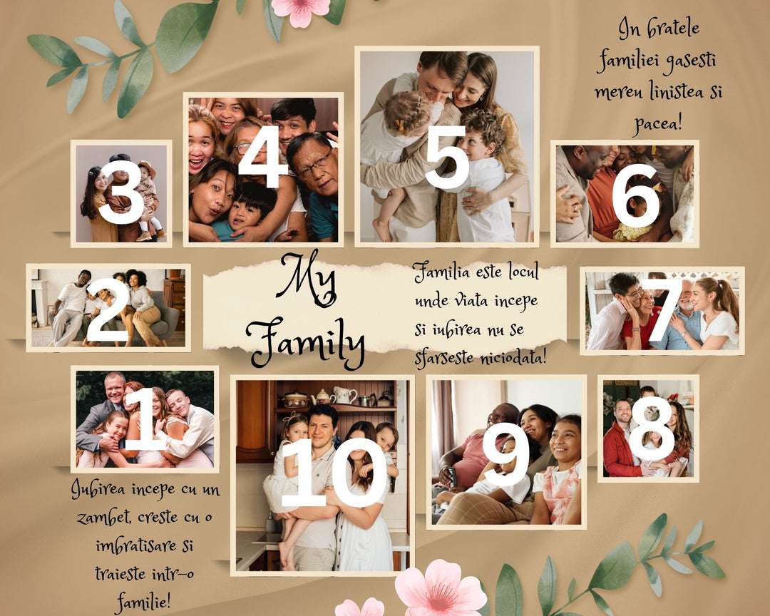 Tablou Canvas Personalizat cu 10 Poze Pentru Familie "My Family", PS102