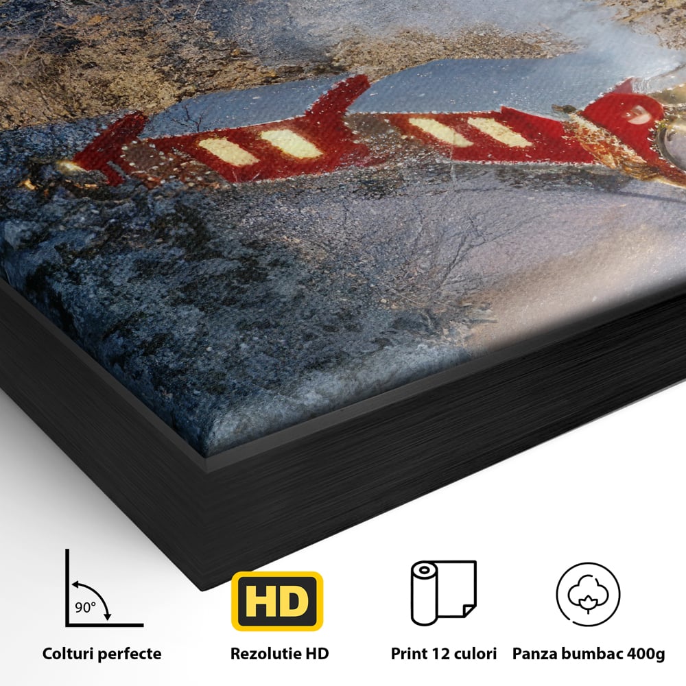 Tablou Canvas Premium LuxCanva® D1000, Trenul lui Mos Craciun , Relaxare, Craciun, Cadouri, Rosu, Zapada, Camera Copii, Culori Vibrante