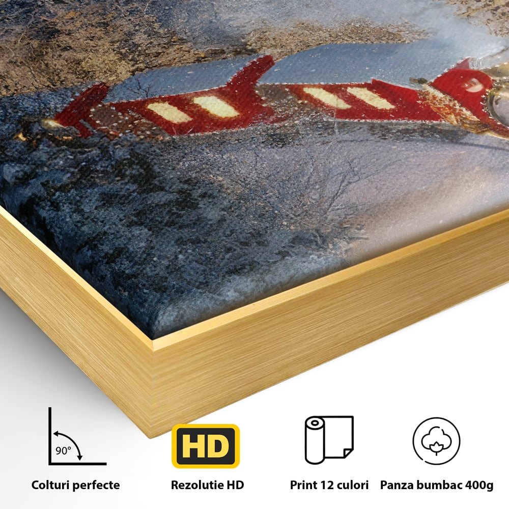 Tablou Canvas Premium LuxCanva® D1000, Trenul lui Mos Craciun , Relaxare, Craciun, Cadouri, Rosu, Zapada, Camera Copii, Culori Vibrante