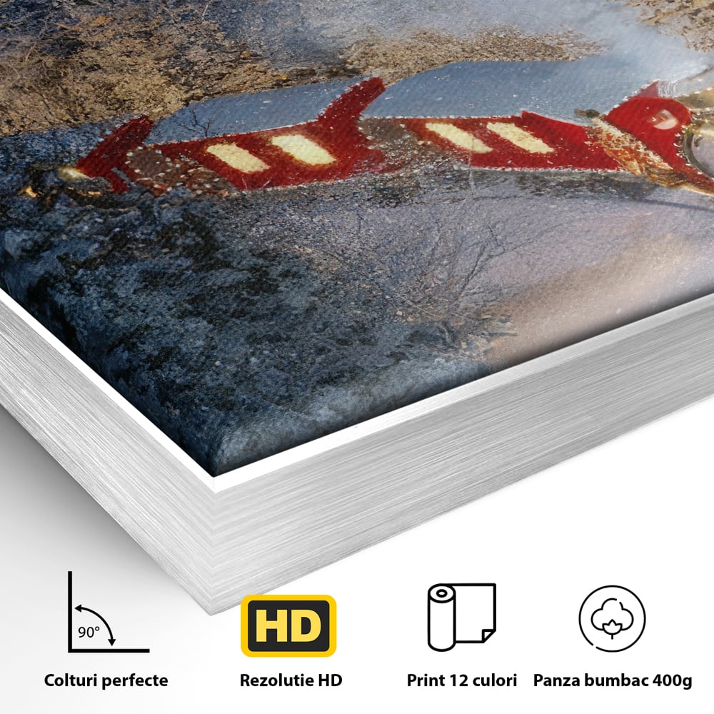 Tablou Canvas Premium LuxCanva® D1000, Trenul lui Mos Craciun , Relaxare, Craciun, Cadouri, Rosu, Zapada, Camera Copii, Culori Vibrante