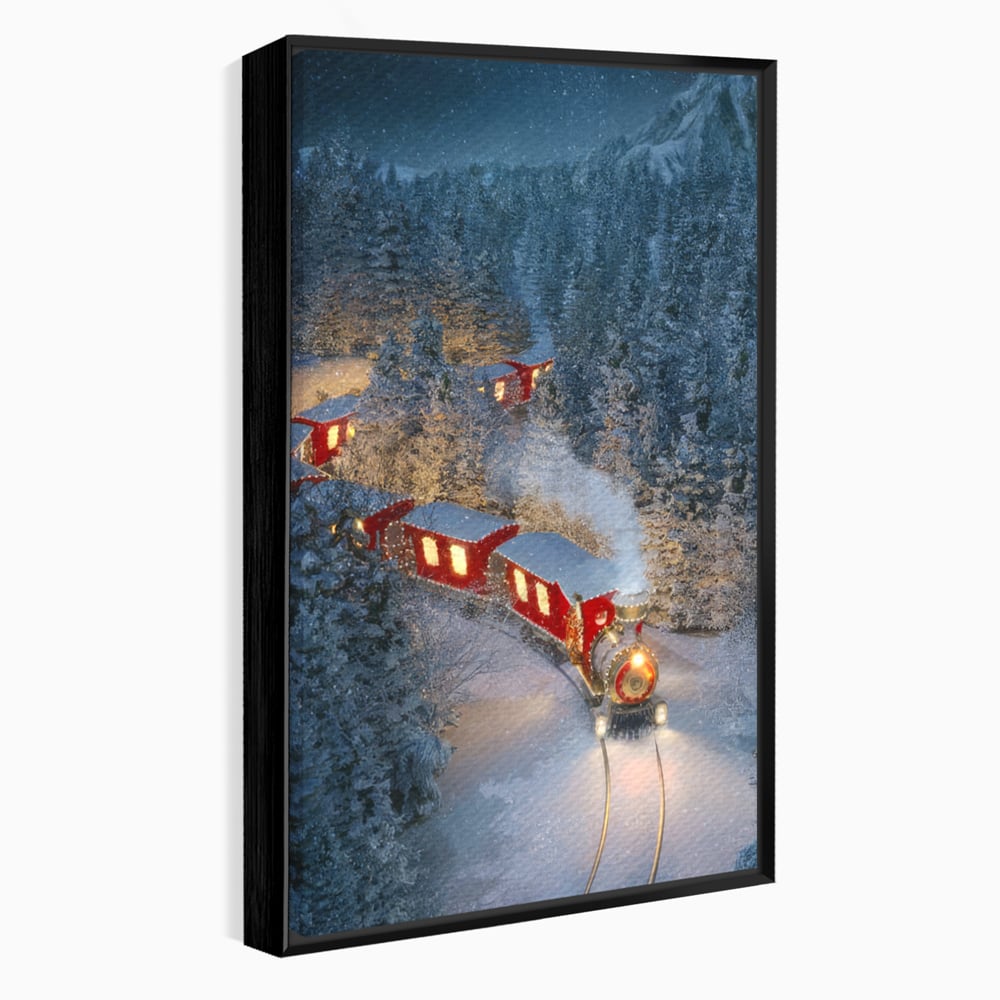 Tablou Canvas Premium LuxCanva® D1000, Trenul lui Mos Craciun , Relaxare, Craciun, Cadouri, Rosu, Zapada, Camera Copii, Culori Vibrante