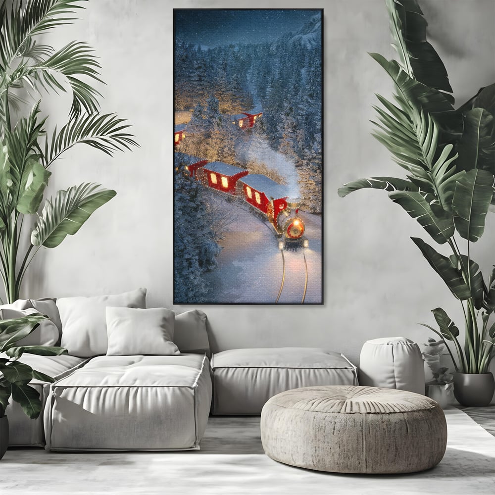 Tablou Canvas Premium LuxCanva® D1000, Trenul lui Mos Craciun , Relaxare, Craciun, Cadouri, Rosu, Zapada, Camera Copii, Culori Vibrante
