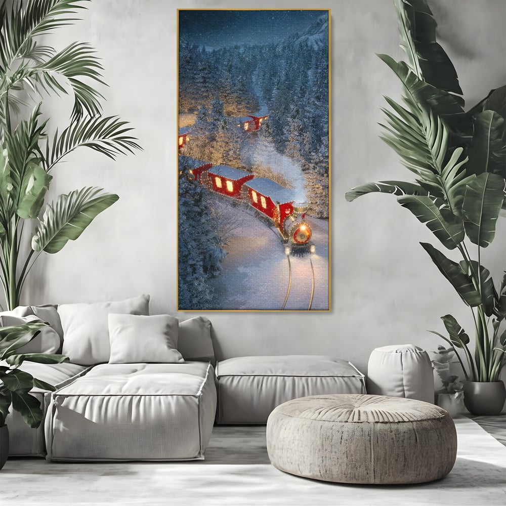 Tablou Canvas Premium LuxCanva® D1000, Trenul lui Mos Craciun , Relaxare, Craciun, Cadouri, Rosu, Zapada, Camera Copii, Culori Vibrante